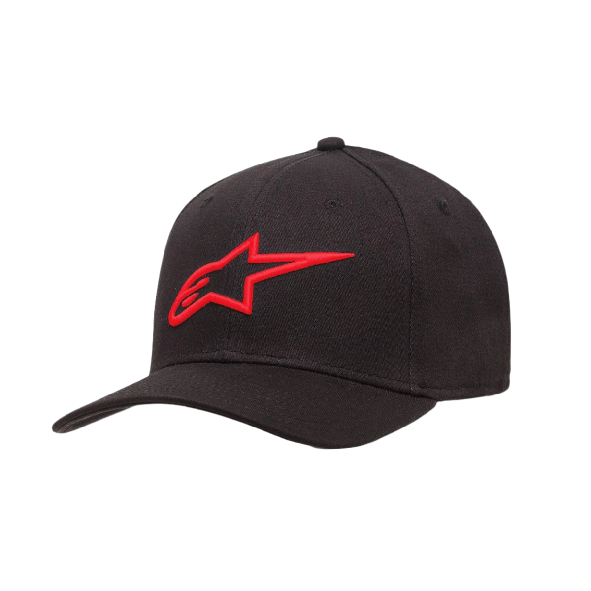Alpinestars Ageless Curve Hat, Schwarze Baseballkappe mit rotem 3D-besticktem Logo, Gebogener Schirm, Twill-Stoff, Lässige Sport-Kopfbedeckung