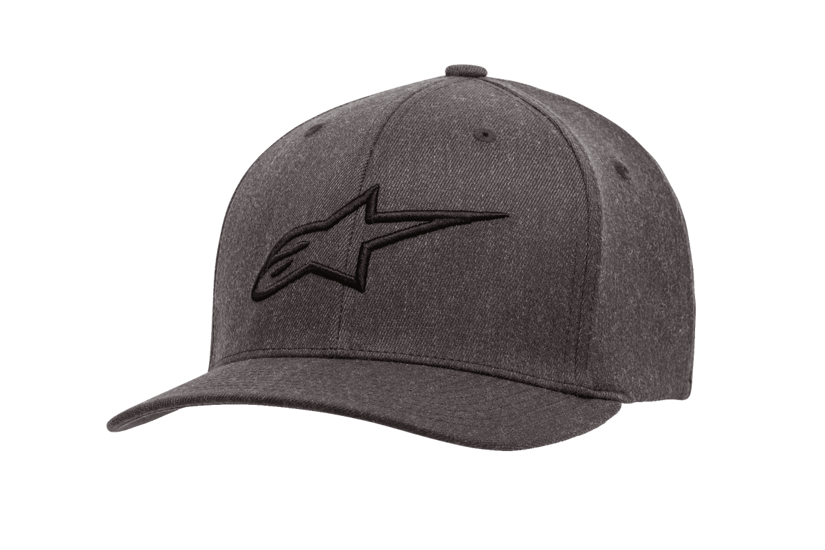 Alpinestars Ageless Curve Hat, Charcoal Heather Gray Baseball Cap with Black 3D Embroidered Logo, Curved Brim, Structured Twill Fabric with Ventilation Eyelets, Casual Motorsport Headwear