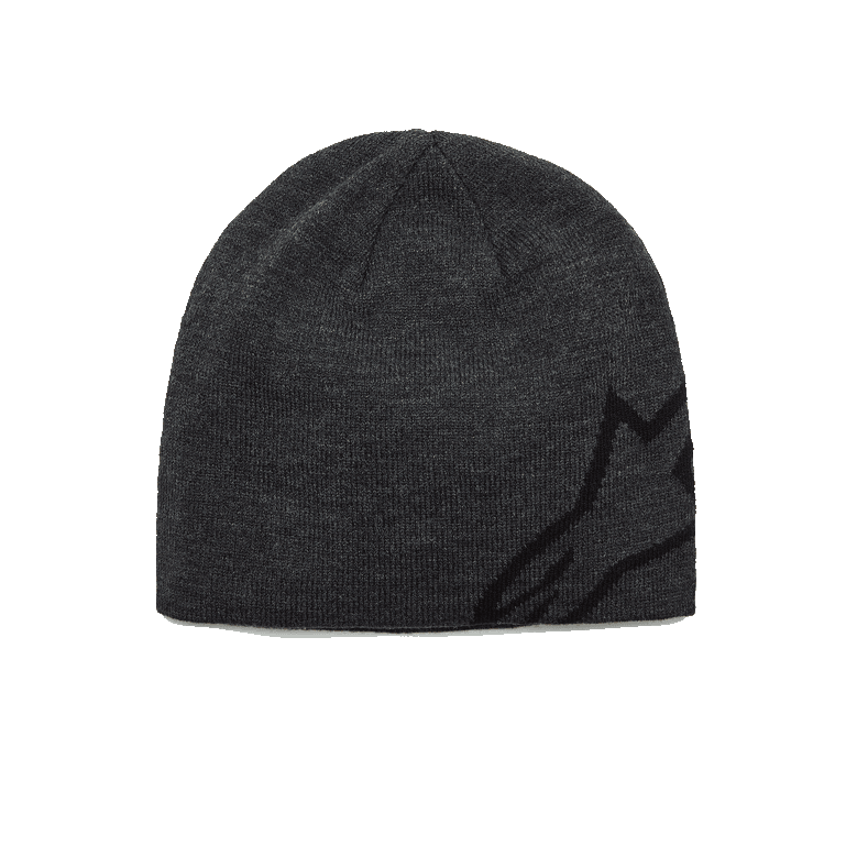 Alpinestars Corp Shift Beanie, Strickmütze, Anthrazit meliert und Schwarz, großes schwarzes Jacquard-Logo an der Seite, Jersey-Strick-Konstruktion, lässige vom Motorsport inspirierte Winterkopfbedeckung