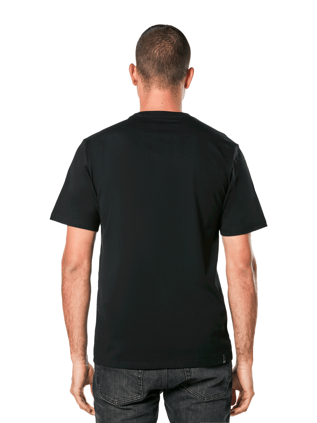 Alpinestars MX Helmet CSF Tee, kurzärmeliges T-Shirt, Schwarz, Rückansicht am Modell, Casual Motorsport Streetwear