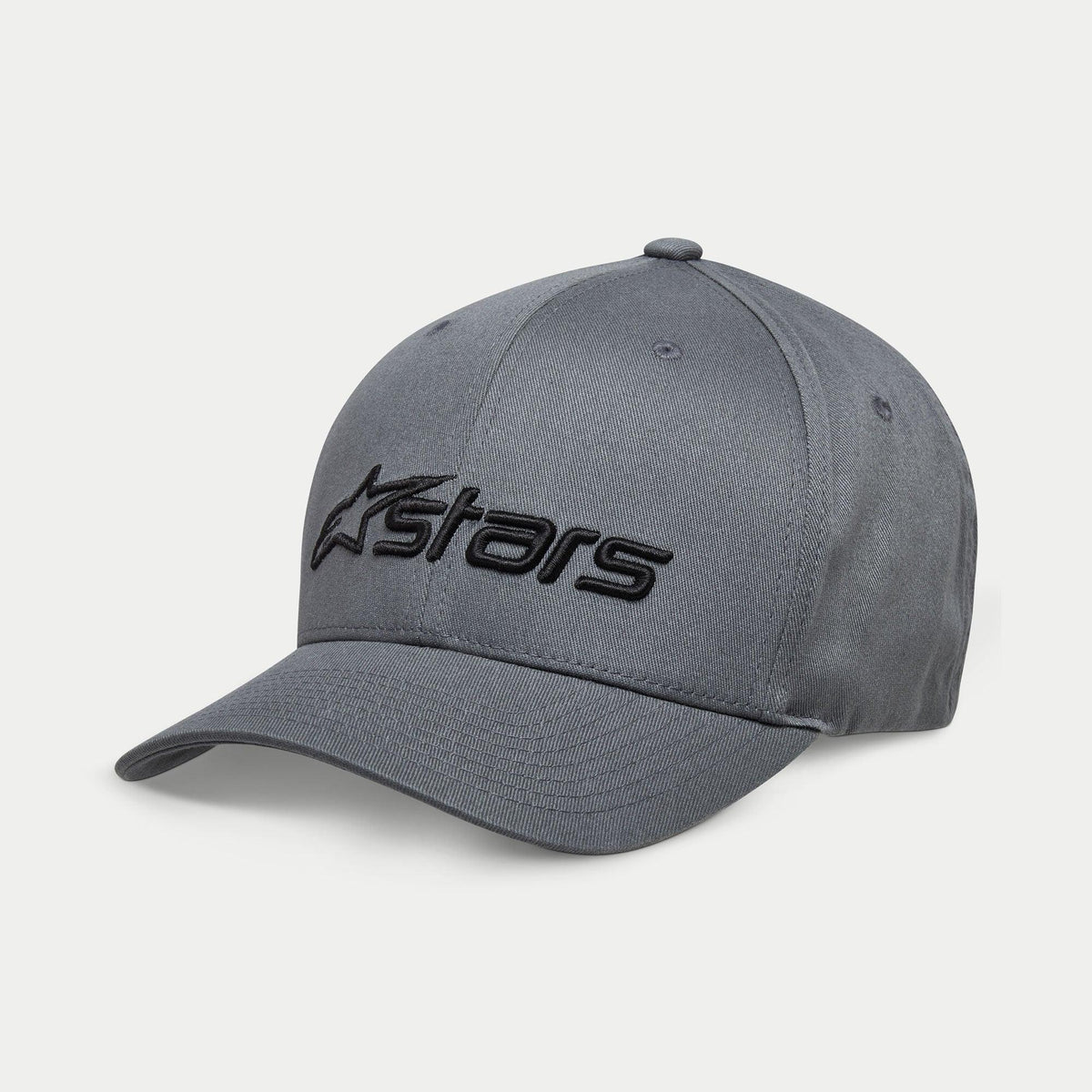Alpinestars Blaze 2.0 Cap, strukturierte Cap mit gebogenem Schirm, Charcoal Black, texturiertes schwarzes Astars-Logo, Stretch-Twill-Gewebe, lässige vom Motorsport inspirierte Streetwear