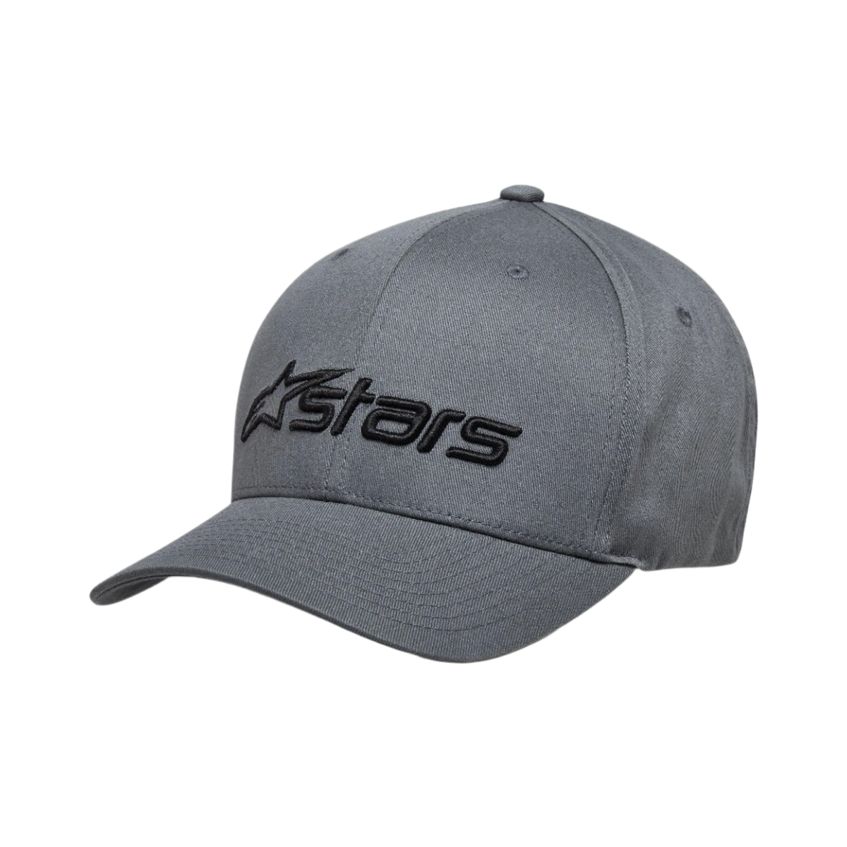 Alpinestars Blaze 2.0 Kappe, Anthrazit-Schwarz, strukturierte Baseballkappe mit gebogenem Schirm, schwarzes strukturiertes Alpinestars-Logo auf der Vorderseite, lässiges vom Motorsport inspiriertes Design