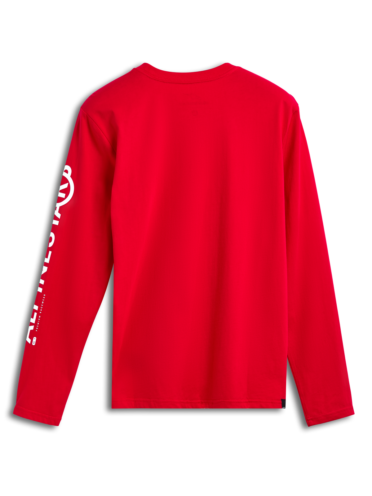Alpinestars Committed CSF Tee, Langarm-T-Shirt, Rot, Rückansicht, vertikales weißes Alpinestars-Logo am Ärmel, lässige, vom Motorsport inspirierte Bekleidung