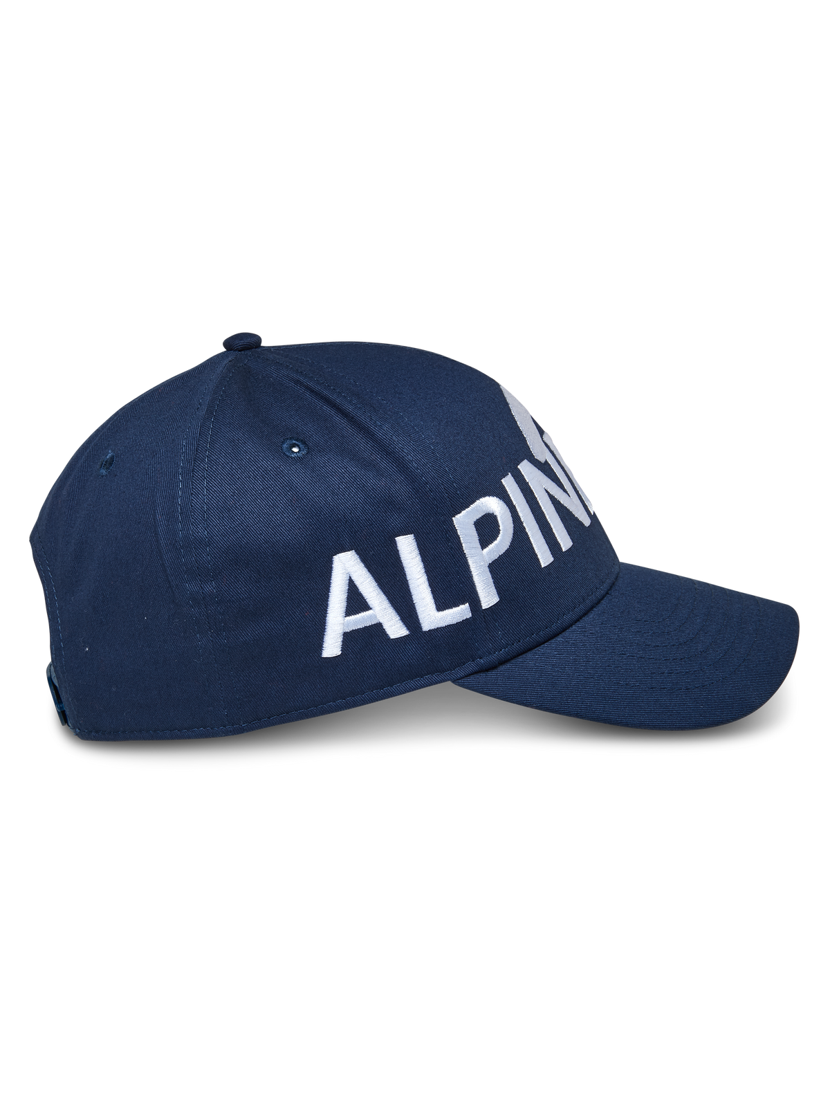 Alpinestars Committed Hat, Snapback Baseball Cap, Navy Blue, Side view featuring large white embroidered branding, structured crown with curved bill, durable twill fabric, casual motorsport headwear