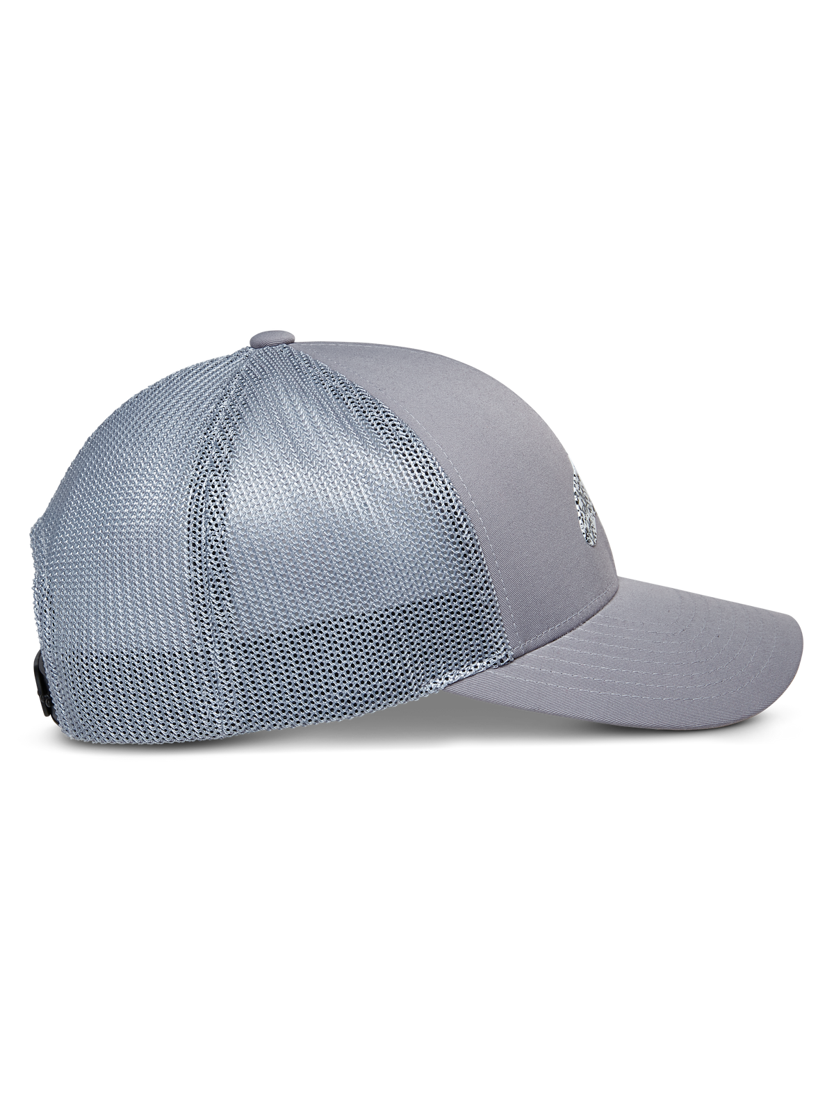 Alpinestars Terolithic Trucker Hat, Grau, Seitenansicht mit gebogenem Schirm und Mesh-Rückseite, strukturierte niedrige Krone, lässige Sportbekleidung