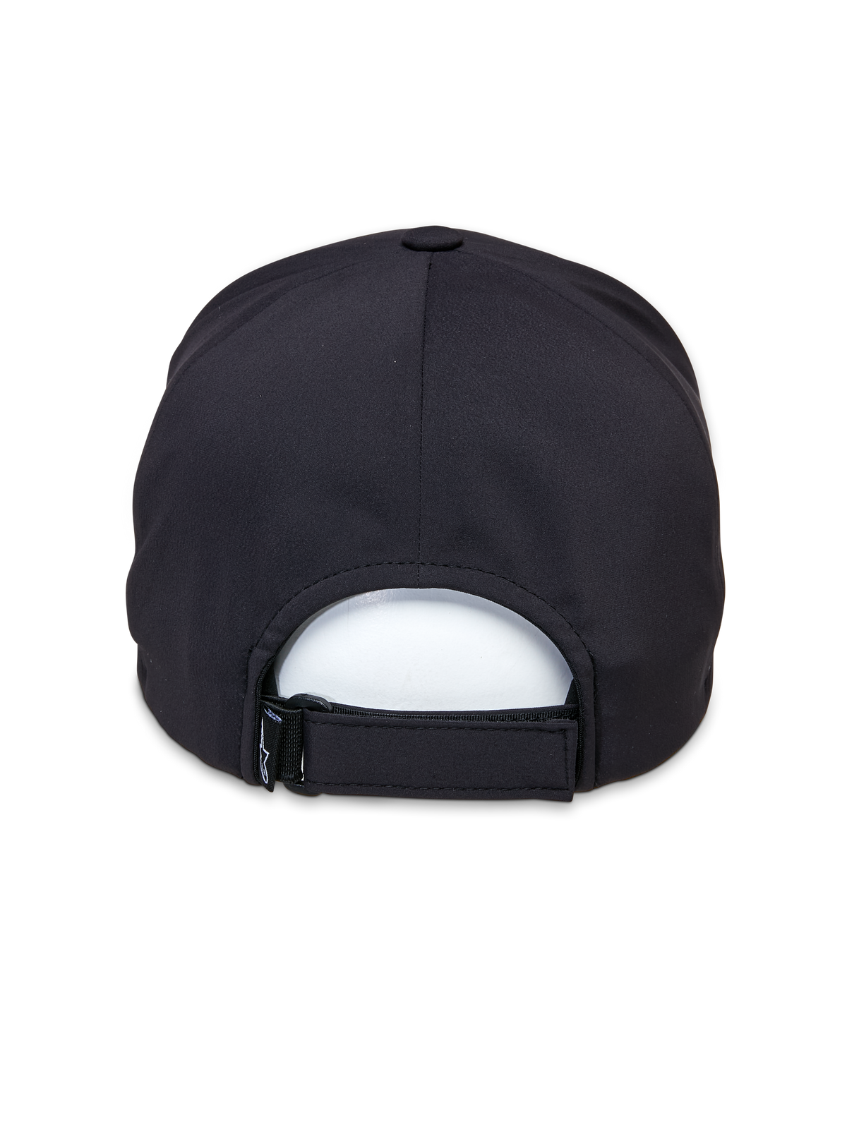 Alpinestars Apex Hat, Schwarz, Rückansicht mit verstellbarem Klettverschluss, nahtloser Kronenkonstruktion und atmungsaktivem Funktionsmaterial für sportliche Freizeitkleidung.