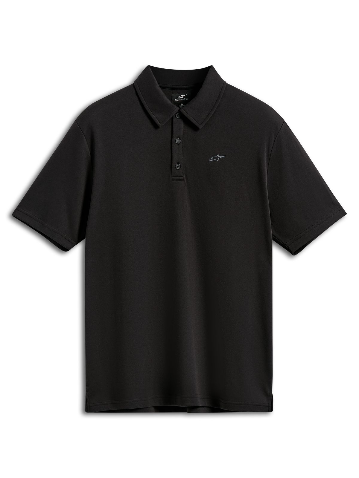 Alpinestars Impetus Sport Polo, Short Sleeve Polo Shirt, Black, featuring a small grey Astars logo on the chest, three-button placket and self collar, casual sportswear