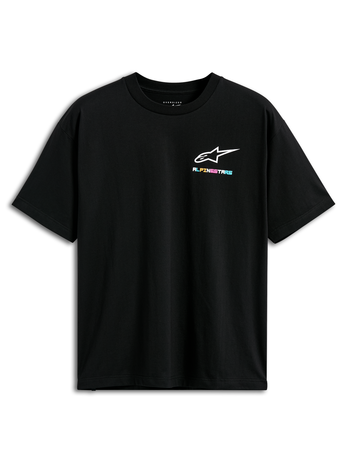 Alpinestars Wild Oversized CSF Tee, Kurzarm-T-Shirt, Schwarz, mit einem kleinen lebendigen mehrfarbigen Alpinestars-Logo auf der Brust, Oversize-Passform, lässige Streetwear