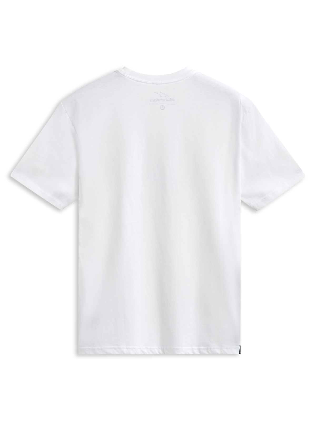 Alpinestars Plate CSF Tee, Short Sleeve T-Shirt, White, Back View, features internal neck print and small side label, Casual Motorsport Streetwear