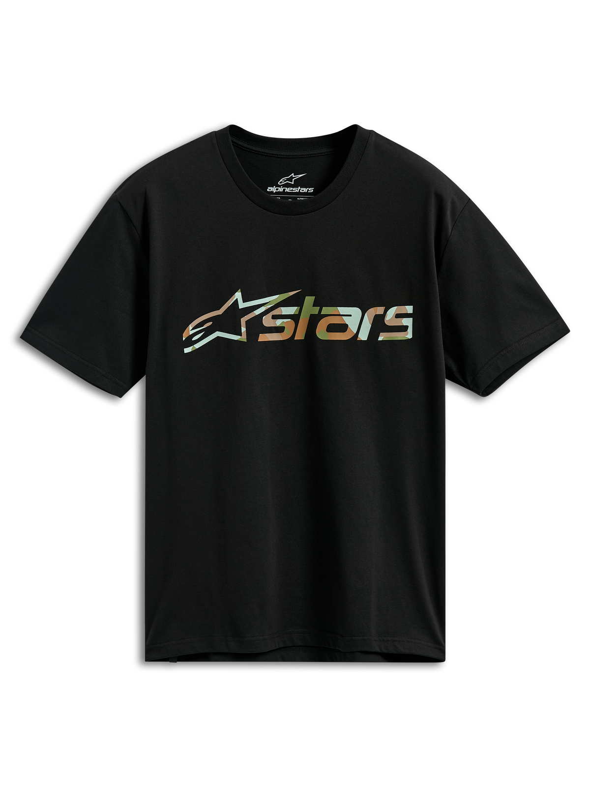 Alpinestars Verdure Camo CSF T-Shirt, kurzärmeliges T-Shirt, Schwarz, Astars-Logo mit Camo-Füllung, lässige Motorsport-Streetwear