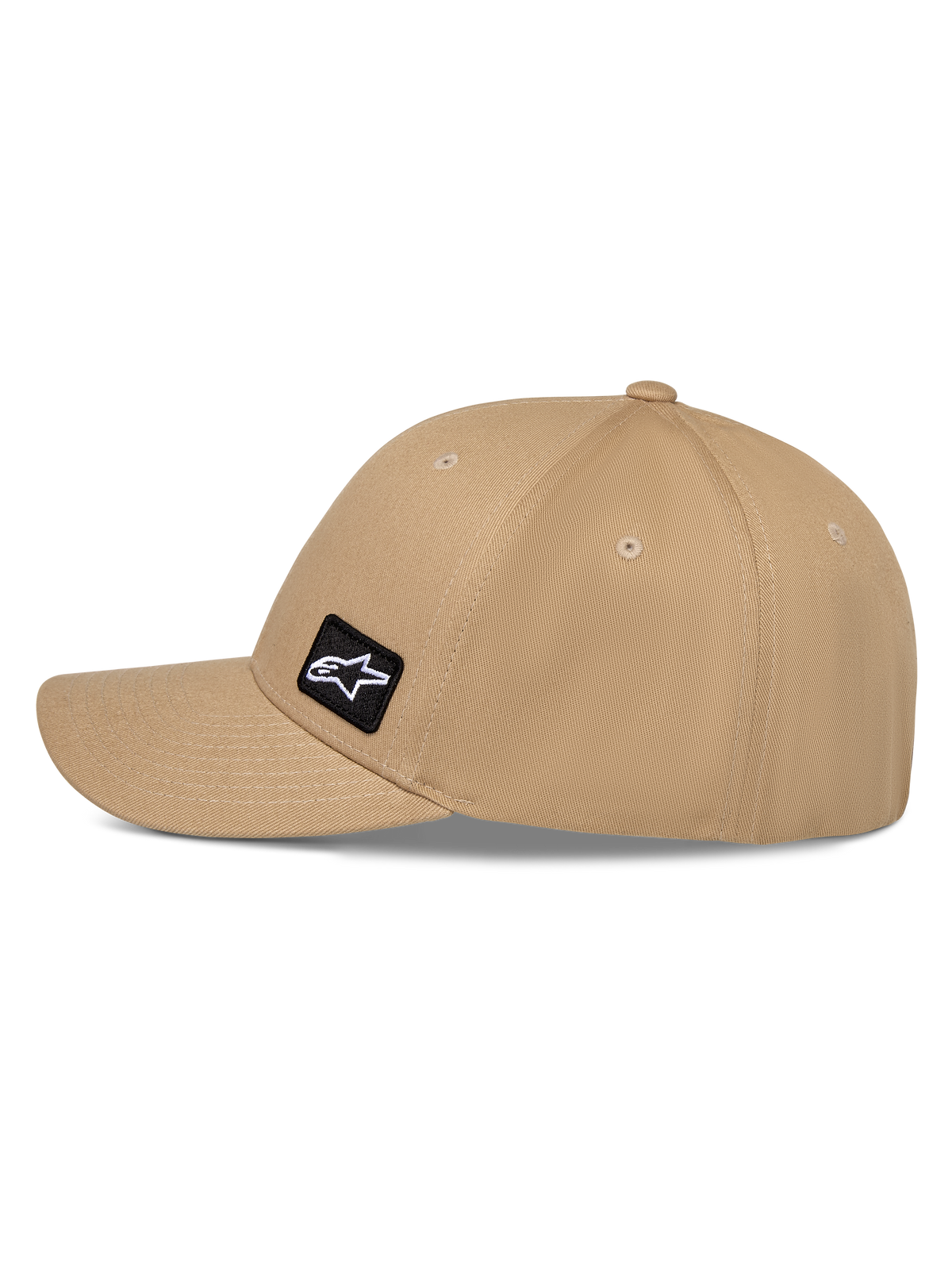 Alpinestars Pivot Kappe, Casual Sportswear Kappe, Sand-Khaki, mit gebogenem Schirm und strukturierter Krone, kleiner schwarzer Astars-Logo-Stickaufnäher an der Seite, strapazierfähiges Baumwolltwill-Gewebe