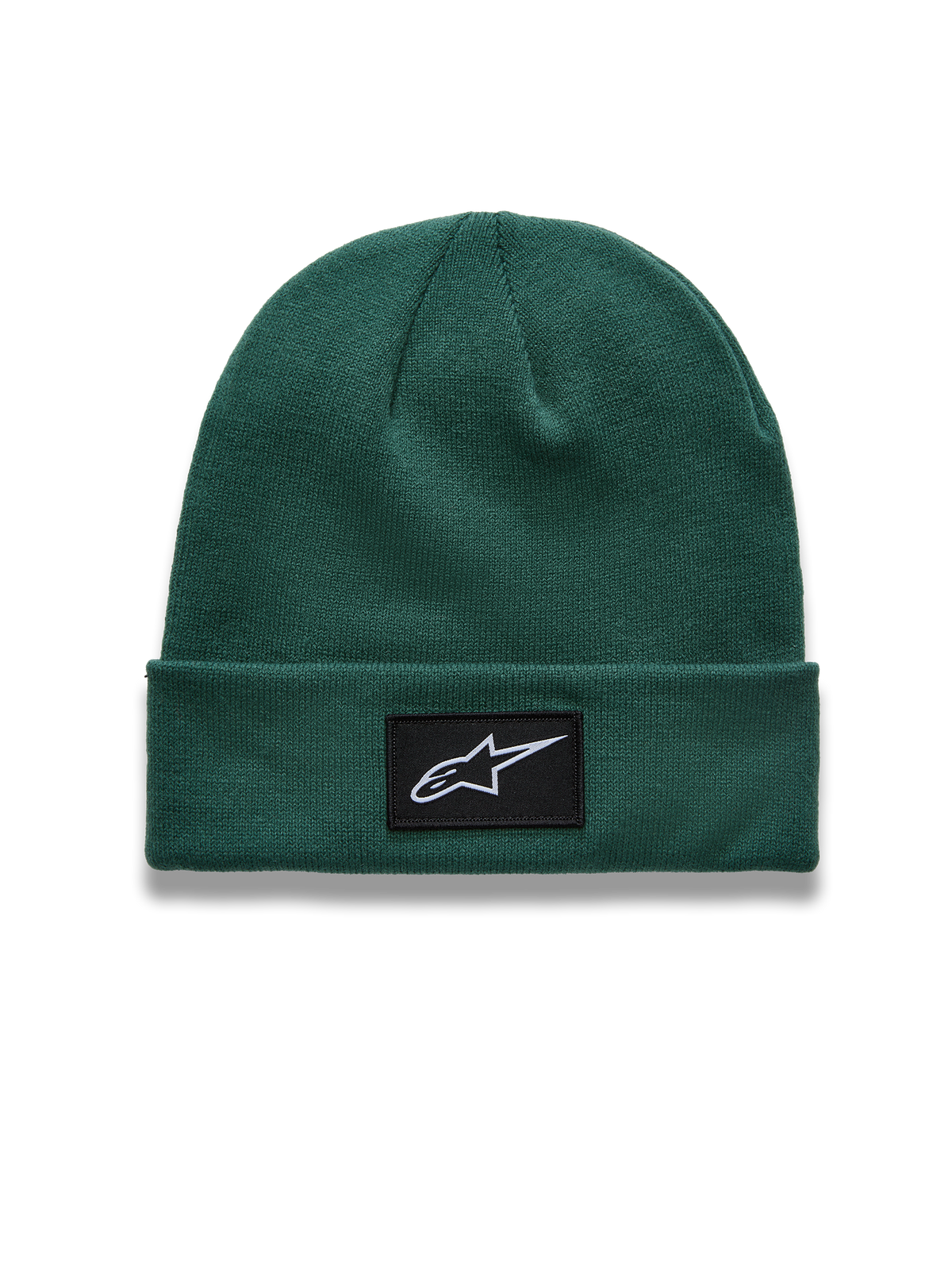 Alpinestars Augment Cuff Mütze, grüne Jersey-Strickmütze mit umgeschlagenem Saum und schwarzem Logo-Aufnäher, Sportswear-Kopfbedeckung.