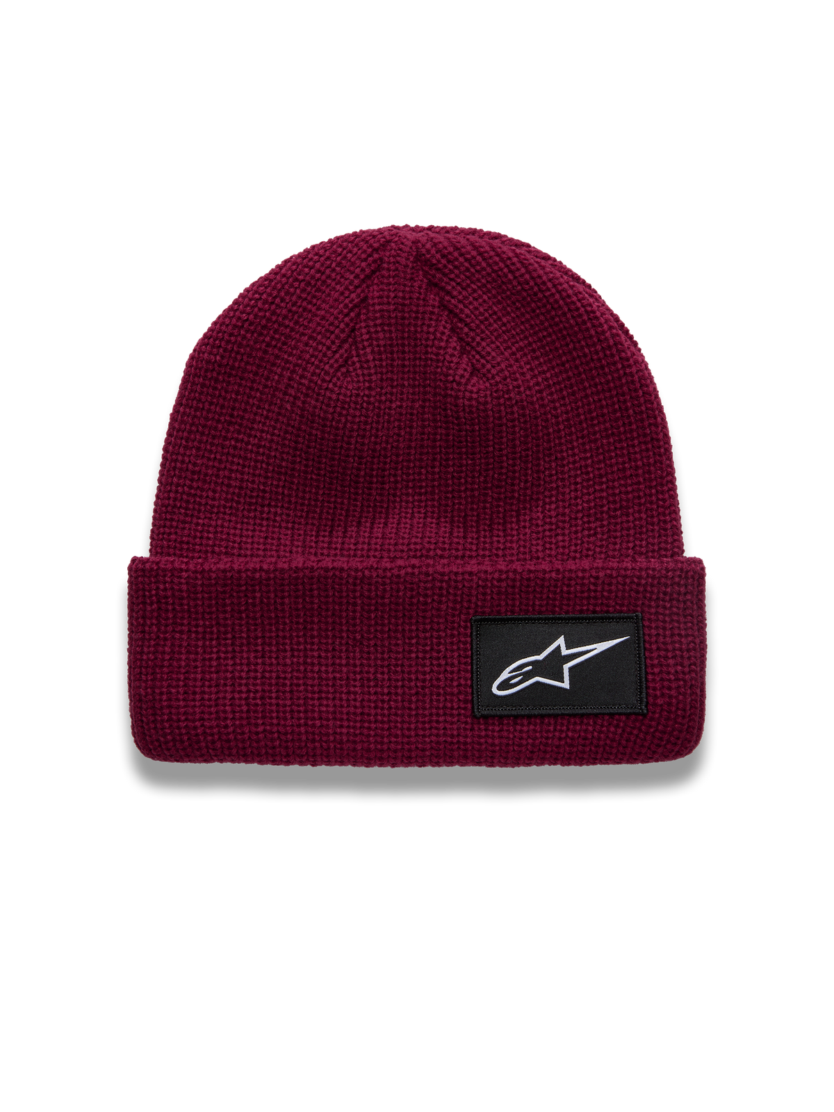 Alpinestars Unload Rib Cuff Mütze in Beerenrot, mit Strickjersey-Stich und schwarzem Astars-Logo-Abzeichen.