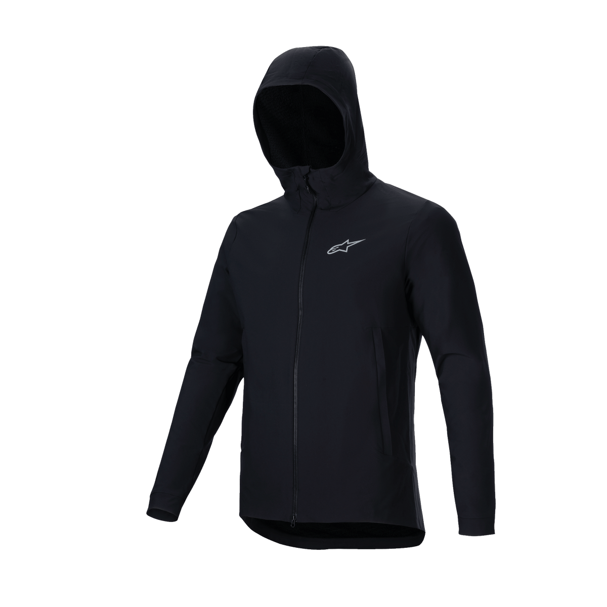 Alpinestars A-Dura Thermojacke, Schwarz, leicht isolierte Mountainbike-Jacke, mit Kapuzendesign, durchgehendem Frontreißverschluss und reflektierendem silbernem Astars-Logo auf der Brust, Performance-Bekleidung für Radsport bei kaltem Wetter