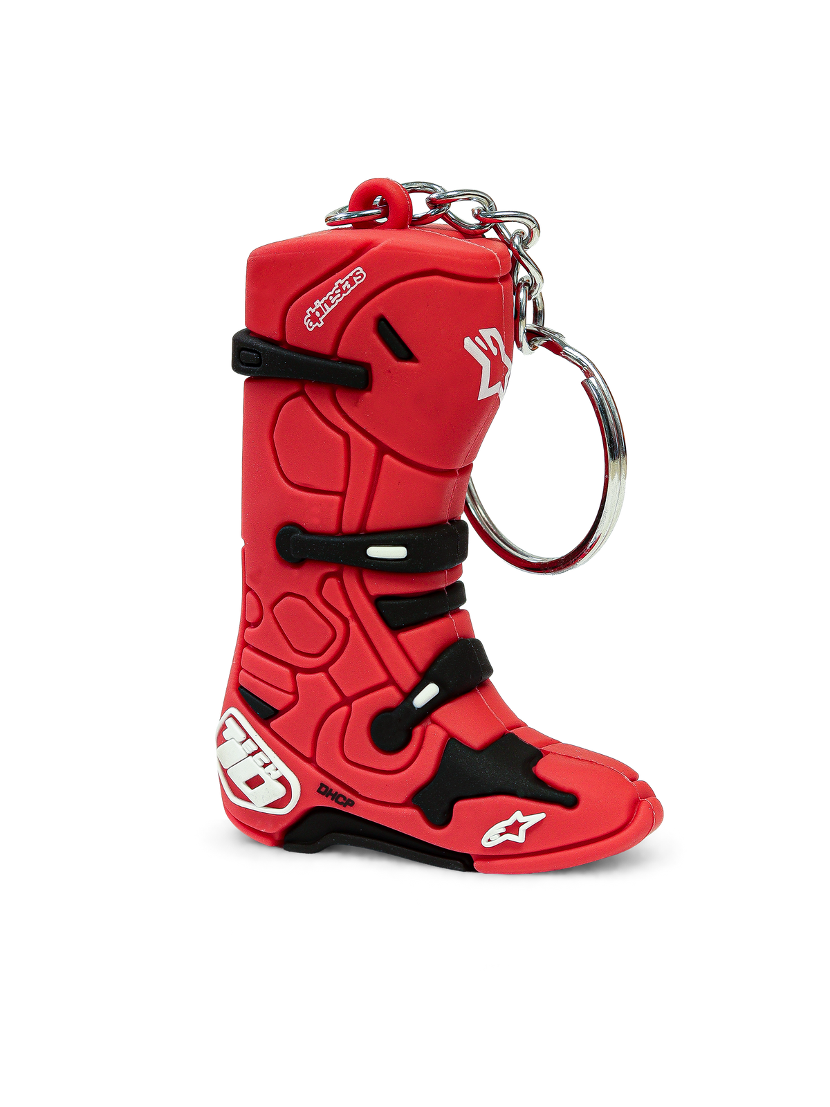 Alpinestars Tech 10 Boot Schlüsselanhänger, Motocross-Stiefel-Schlüsselanhänger, Rot und Schwarz, 3D-Miniatur-Synthetikdesign mit Metallring