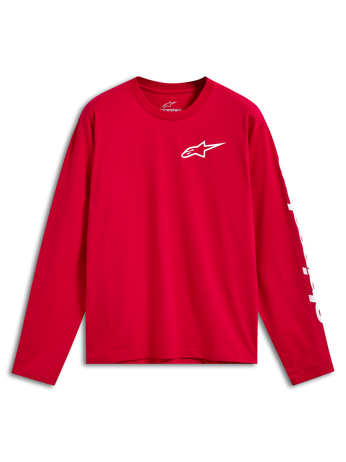 Alpinestars Trackside CSF Tee, Long Sleeve T-Shirt, Red with White Front Ride 4.0 Logo on chest and white branding on sleeve, Casual Motorsport Sportswear