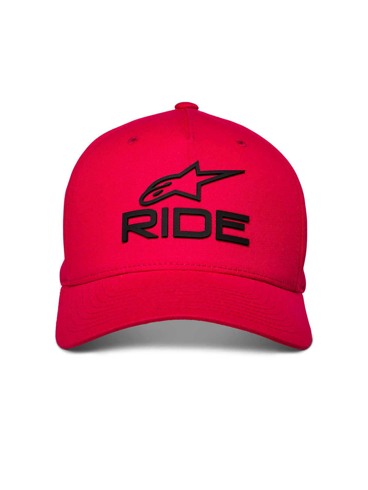 Alpinestars Ride Sonic Hat, Red Baseball Cap, Black 3D Embroidered RIDE and Star Logo, Curved Bill with Structured Crown, Casual Motorsport Headwear