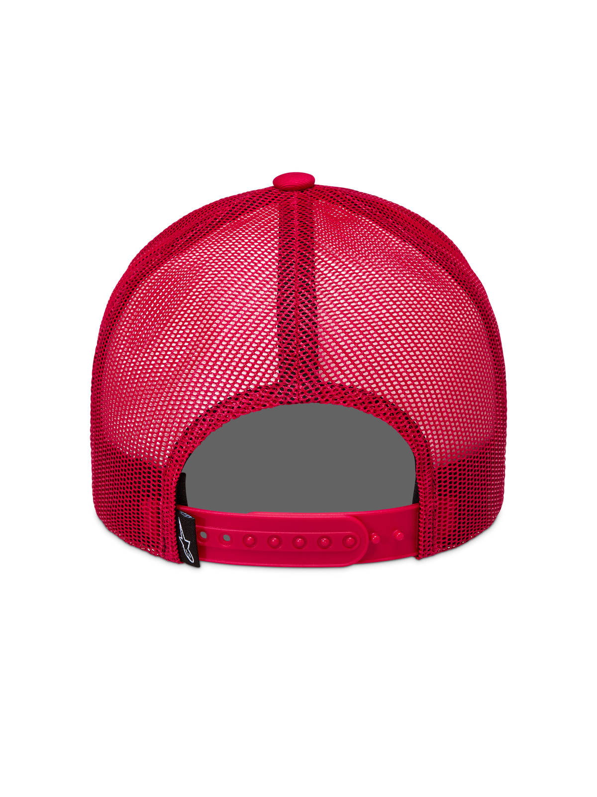 Alpinestars Ageless Snapback Kappe, Rot, Rückansicht mit atmungsaktiven Mesh-Einsätzen, Snapback-Verschluss und Logo-Etikett.