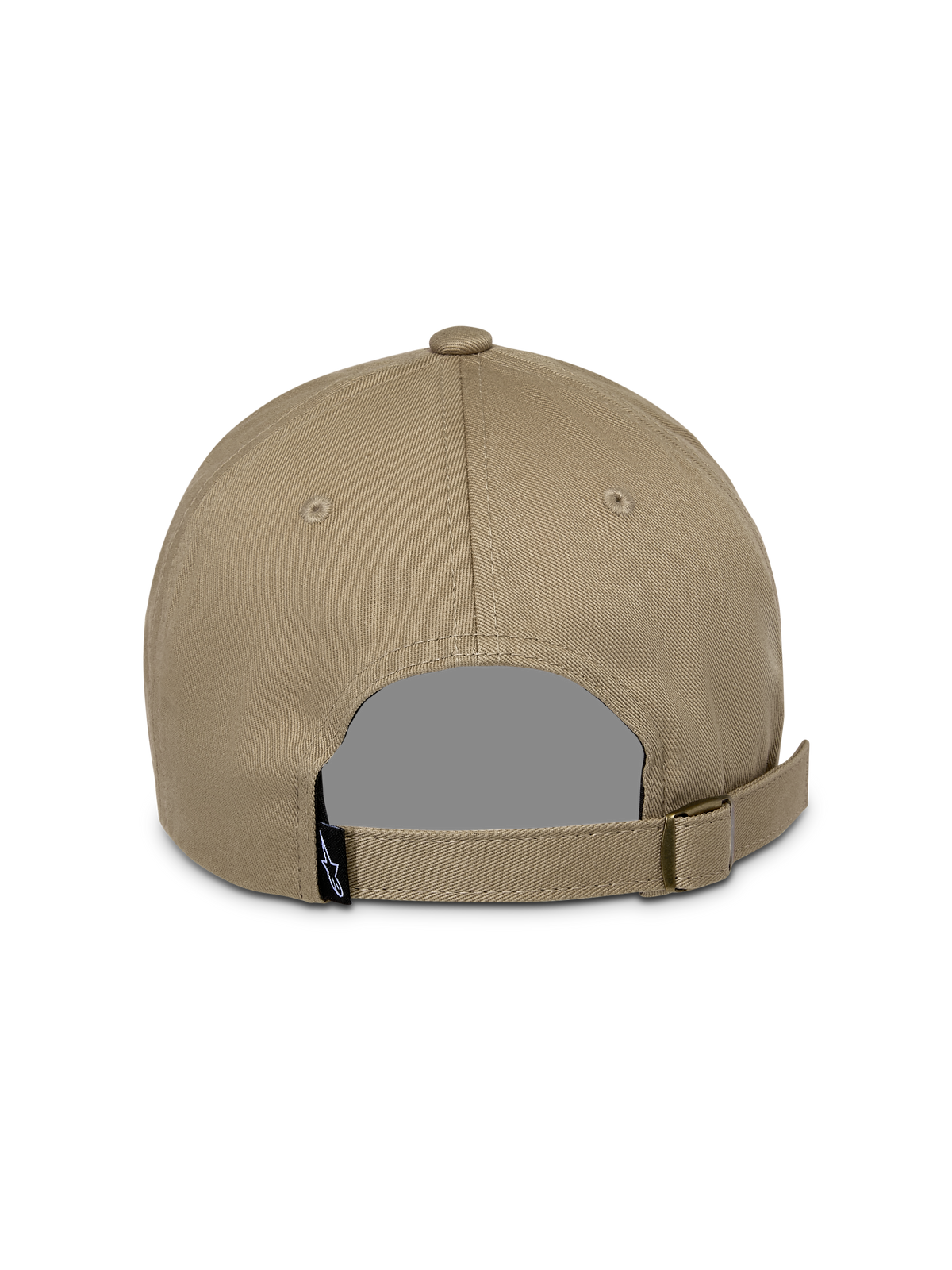 Alpinestars Deduce Strapback Kappe, Khaki, Rückansicht mit verstellbarem Riemen und Metallschnalle, mit kleinem schwarzem Logo-Etikett, lässige Kopfbedeckung aus Baumwolltwill