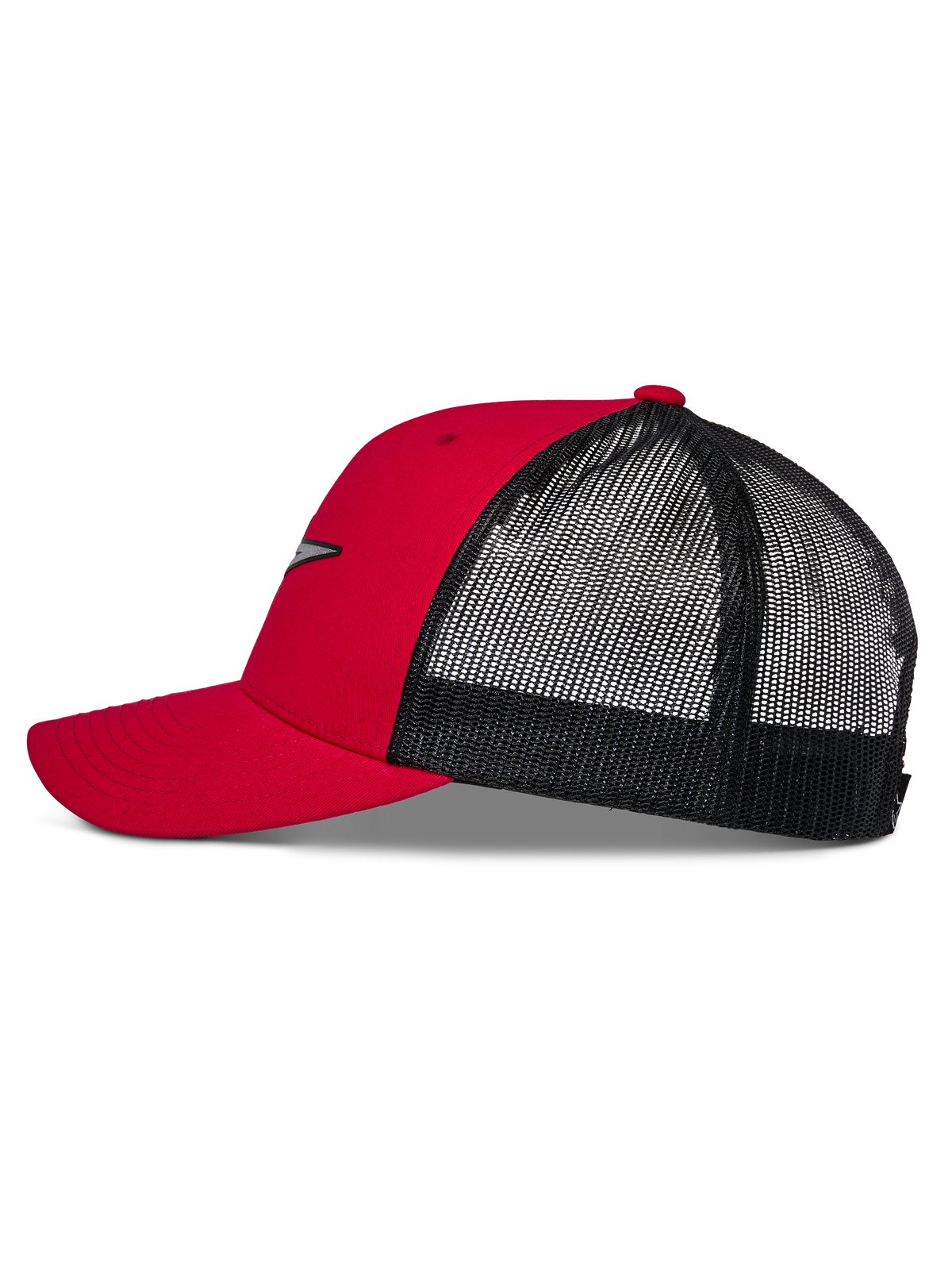 Alpinestars Reflect Ageless Trucker-Mütze, Rot und Schwarz, Seitenprofil mit gebogenem Schirm, strukturierter roter Krone und schwarzem Mesh-Gewebe auf der Rückseite, lässige, vom Motorsport inspirierte Kopfbedeckung