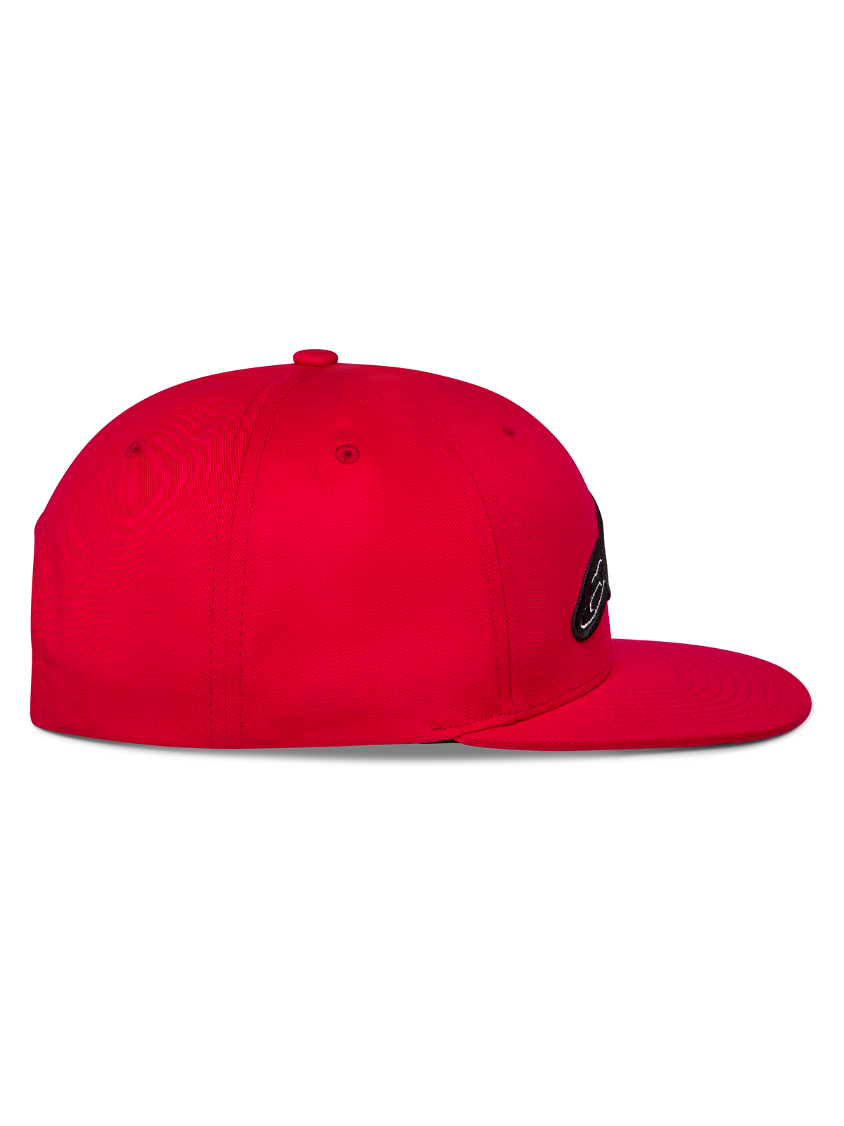 Alpinestars Thickness Snapback Mütze, Rot, Seitenansicht mit flachem Schirm und strukturierter Krone, besticktes Logo auf der Vorderseite, lässige, vom Motorsport inspirierte Kopfbedeckung