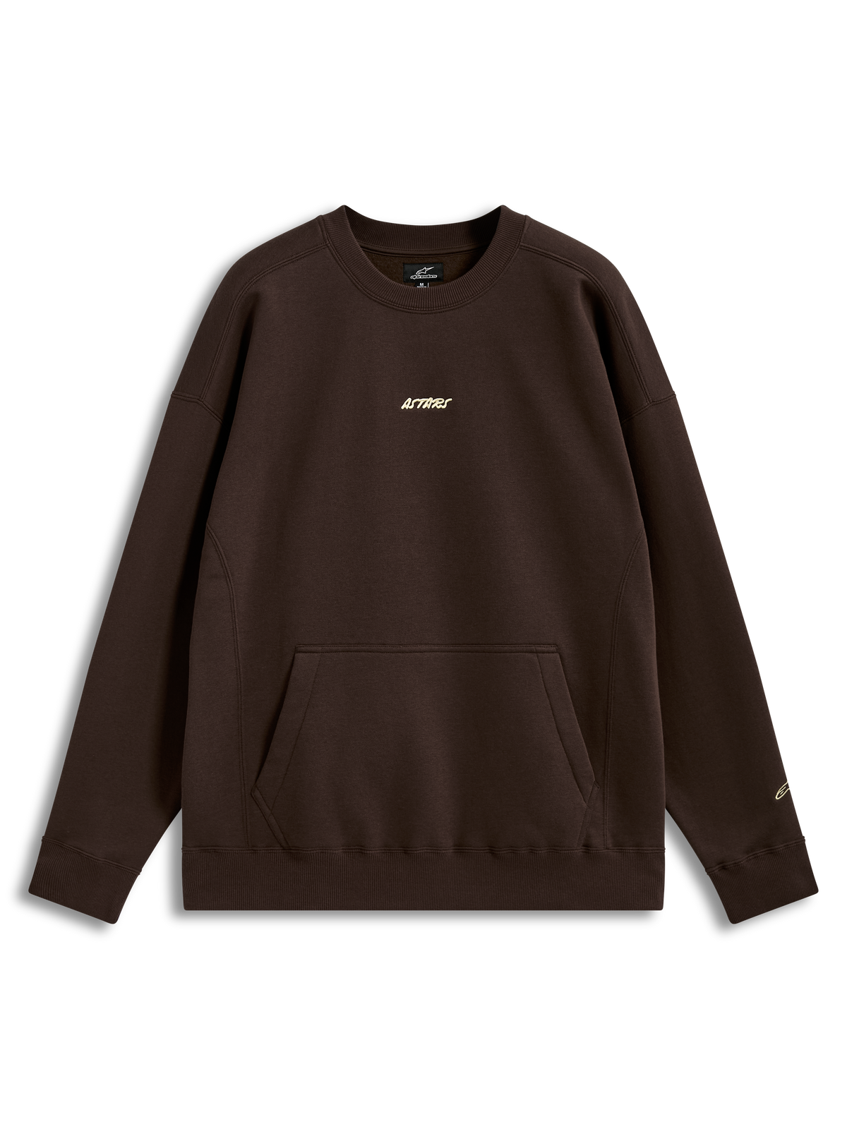Alpinestars Guise Oversized Crew, brauner Fleece-Pullover mit Kängurutasche und gesticktem Astars-Logo, Lifestyle-Sportmode