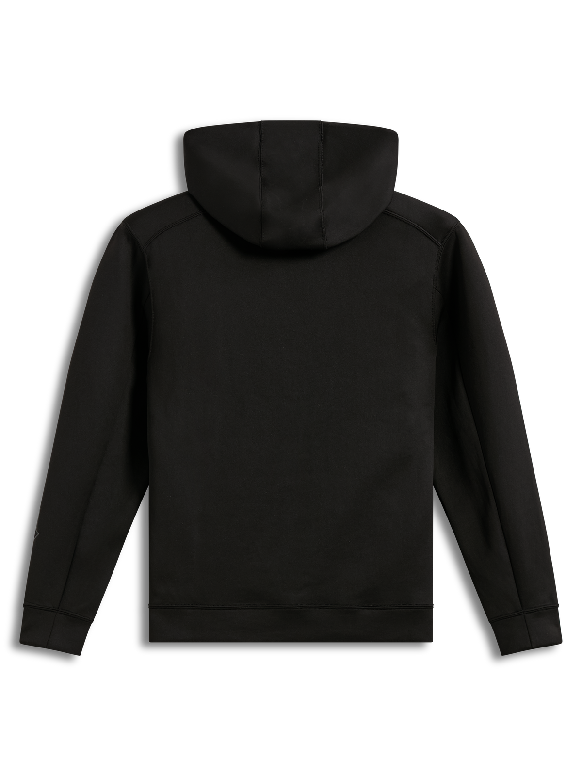 Alpinestars Datrix Hoodie, Rückansicht des schwarzen Tri-Blend-Fleece-Pullovers mit Mesh-gefütterter Kapuze.