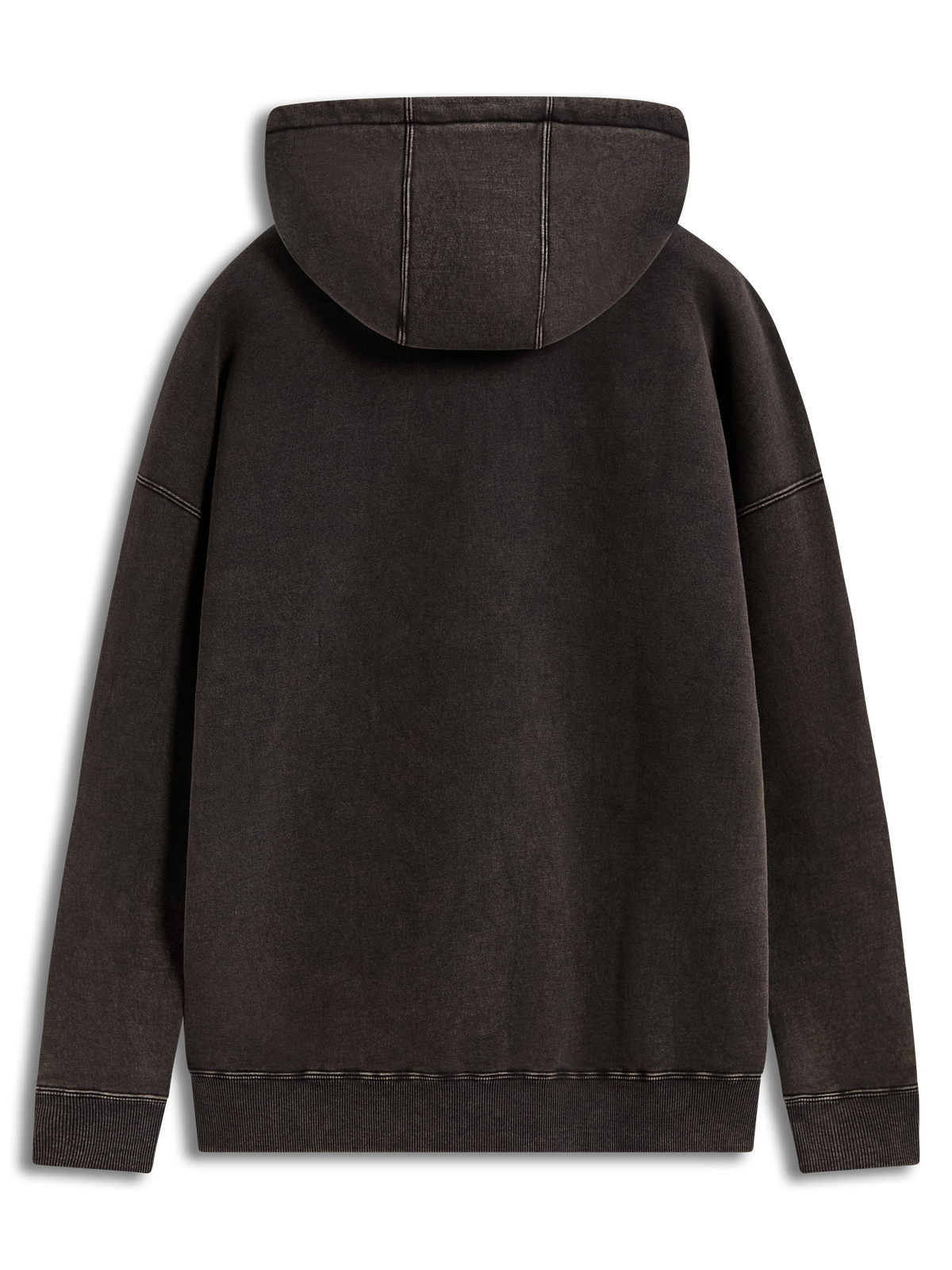 Alpinestars Infinite Washed Oversized Hoodie, Kapuzenpullover, gewaschenes Schwarz, Rückansicht mit Rippsaum, Snow-Wash-Fleece