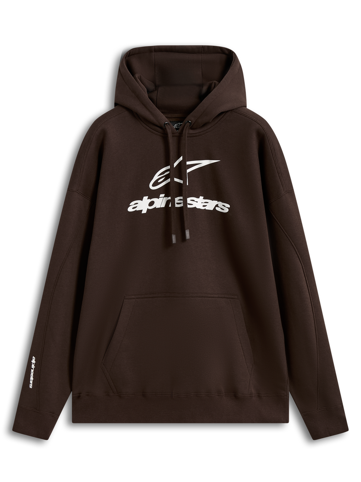 Alpinestars Prelude Oversized Hoodie, Sportswear, Brown, White Puff Print Chest Logo, Fleece Material with Kangaroo Pocket.