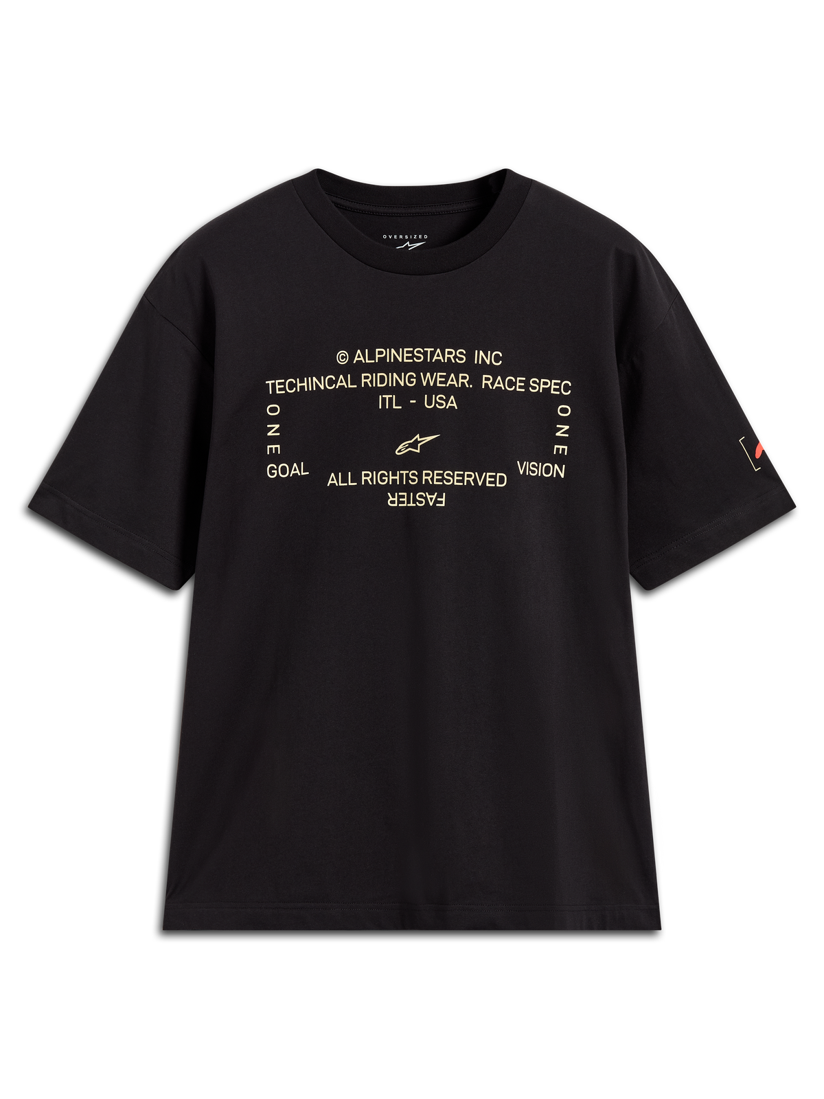 Alpinestars Infinity Oversized CSF T-Shirt, Kurzarm-T-Shirt in Schwarz mit technischer Frontgrafik und Ärmellogo, lässige Oversized-Passform, Motorsport-Lifestyle-Streetwear