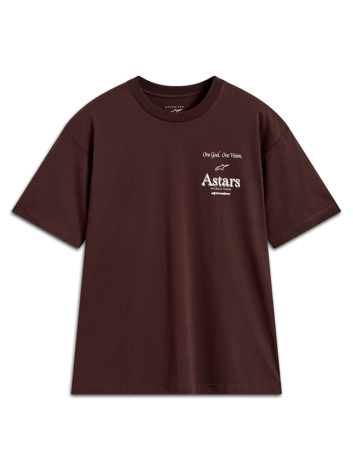 Alpinestars Post Oversized CSF T-Shirt, Kurzarm-T-Shirt in Braun, weiße Astars-Logo-Grafik auf der Brust, lässige Sportswear.