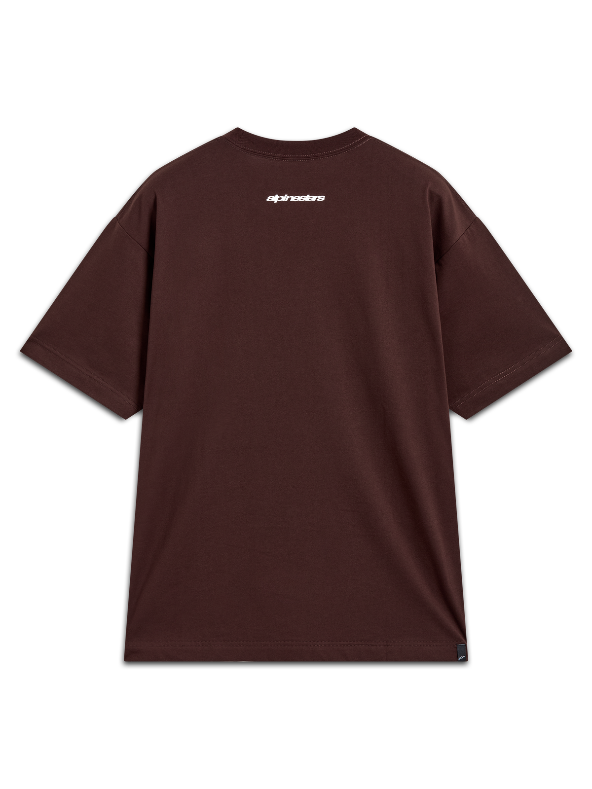 Alpinestars Prelude Oversized CSF T-Shirt, Rückansicht, Braun mit weißem Alpinestars-Logo im Nacken, Kurzarm, lässige Sportswear.