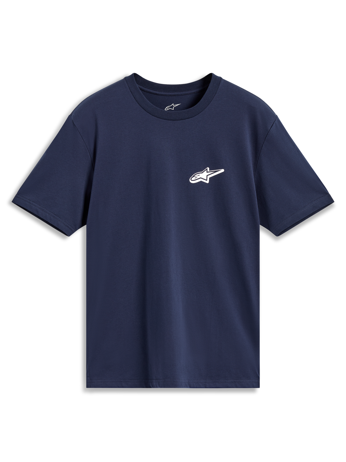 Alpinestars Meteor CSF Kurzarm-T-Shirt in Blau mit kleinem weißen Astars-Logo auf der Brust, lässige Sportbekleidung