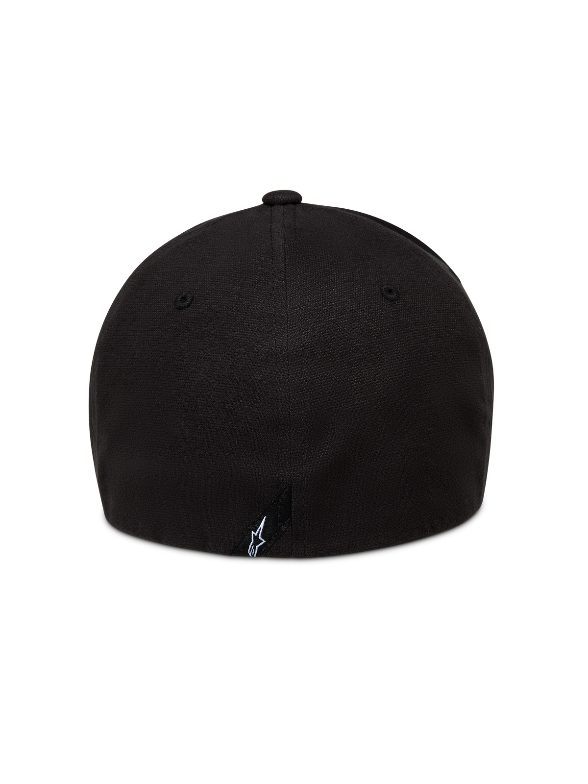 Alpinestars County Canvas Kappe in Schwarz, Rückansicht mit weißem Astars-Logo und strukturierter Krone.