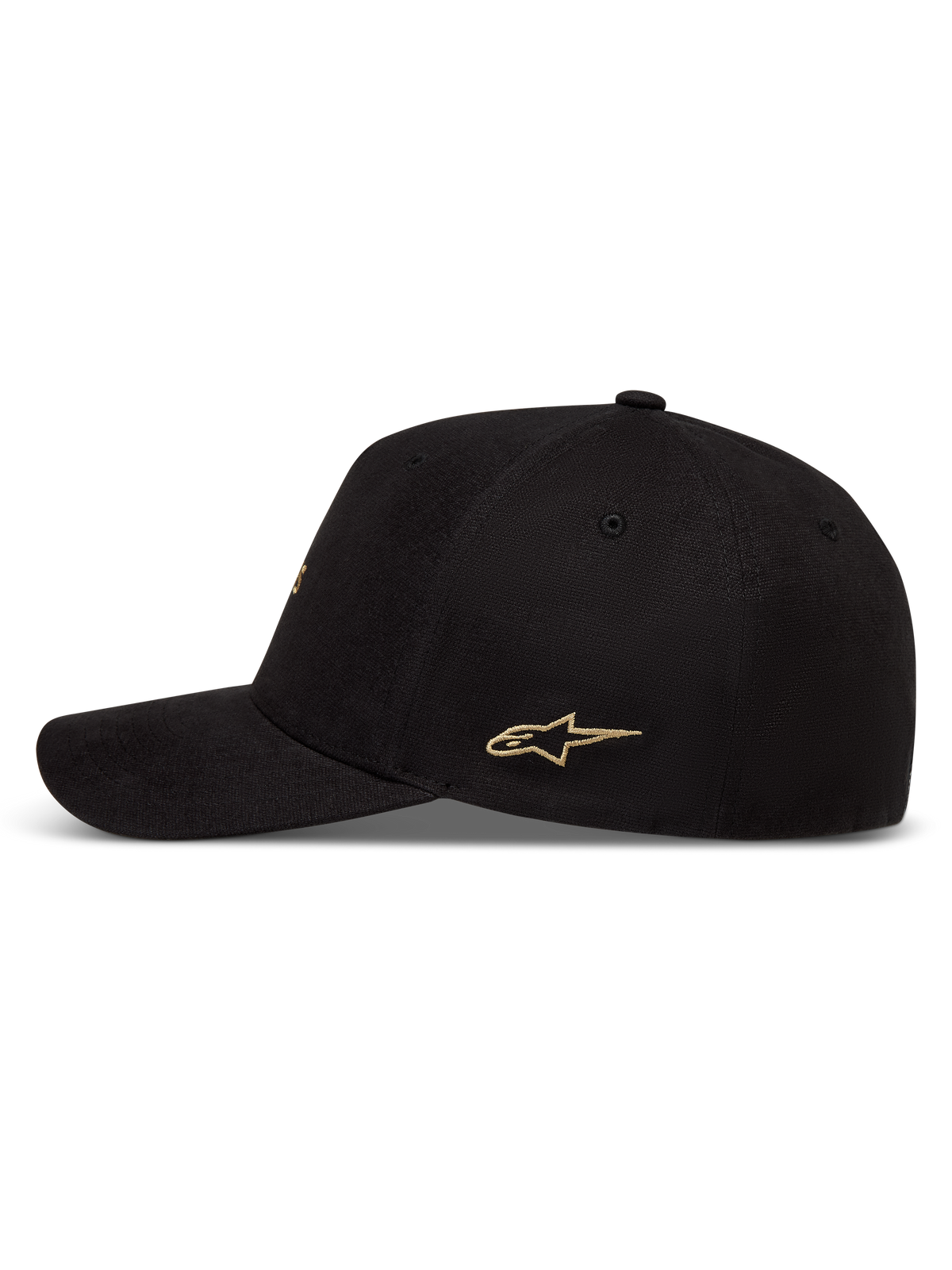 Alpinestars County Canvas Kappe, Sportswear-Kappe, Schwarz und Gold, Stern-Logo-Stickerei, Schirm, strukturierte Krone.