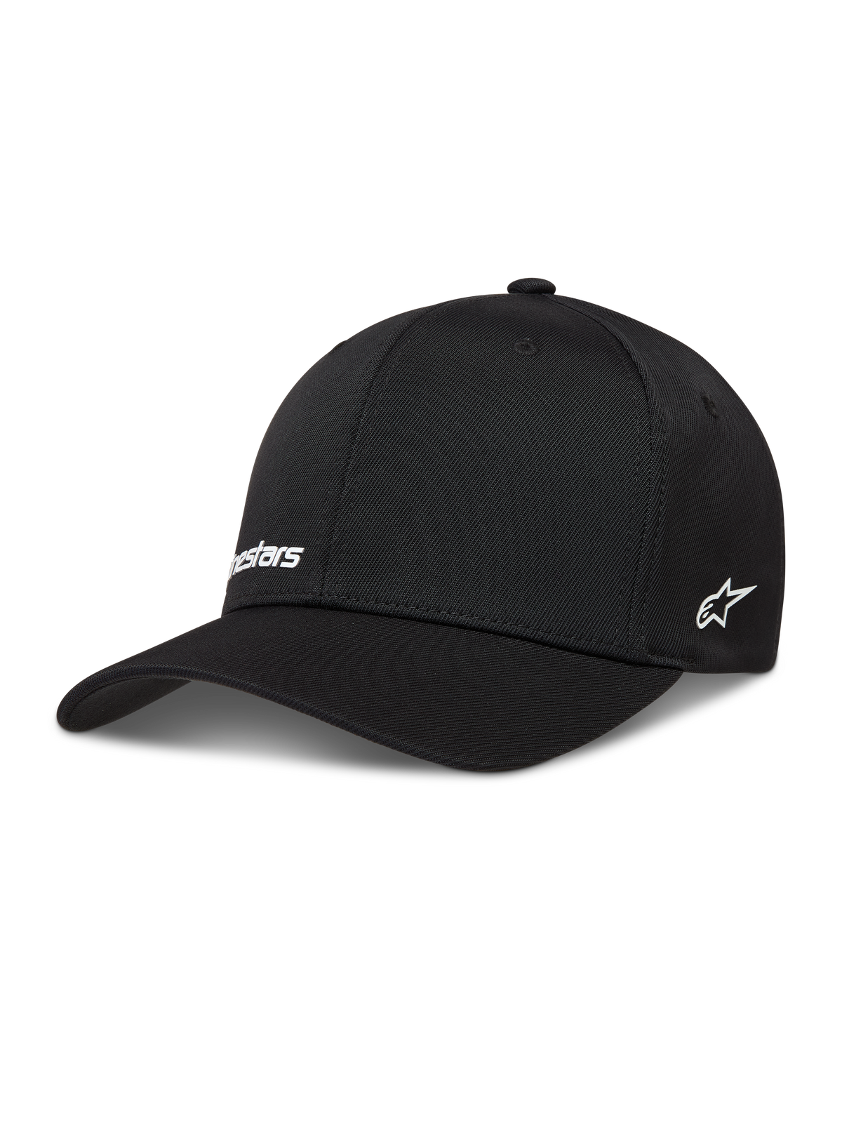 Alpinestars Points Kappe, schwarze Sportswear-Kappe aus Nylon-Tactel mit weißem HD-Logodruck und Flex-Rücken-Passform.