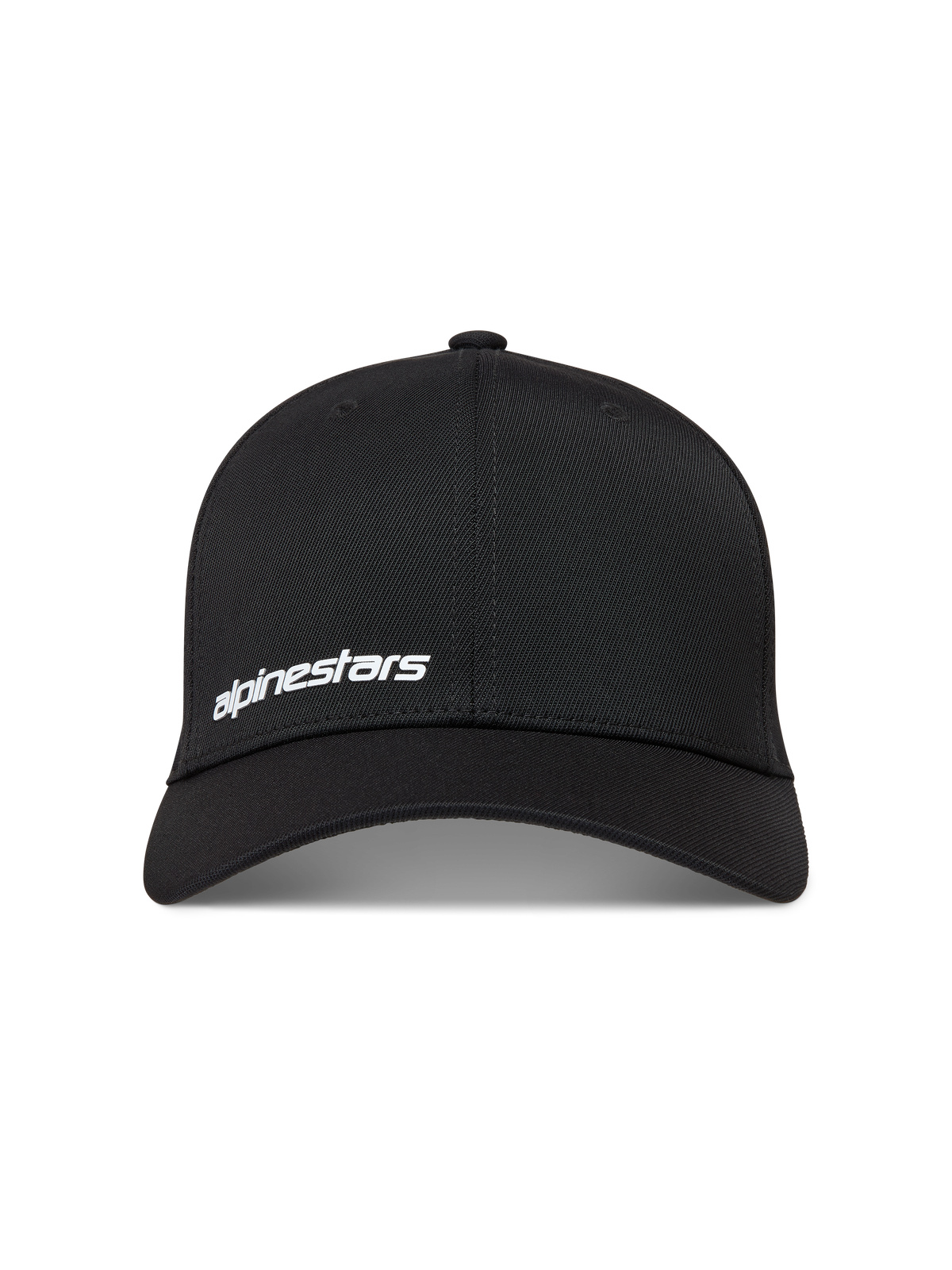 Alpinestars Points Kappe, schwarze Sportswear-Kappe aus Nylon-Tactel mit weißem Alpinestars Wortlogo im HD-Druck.