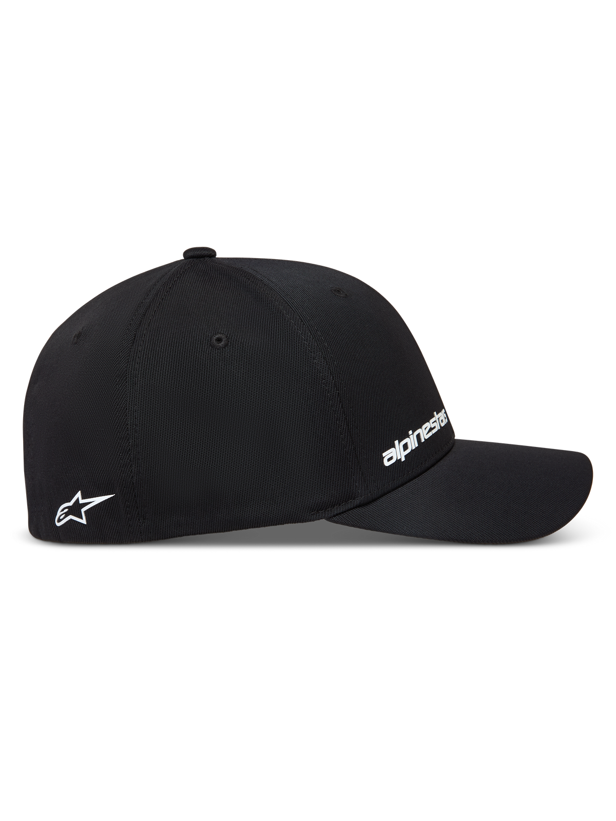 Alpinestars Points Kappe, Sportswear-Baseball-Cap, Schwarz, Nylon-Tactel-Gewebe, Flex-Passform mit weißem HD-Drucklogo.