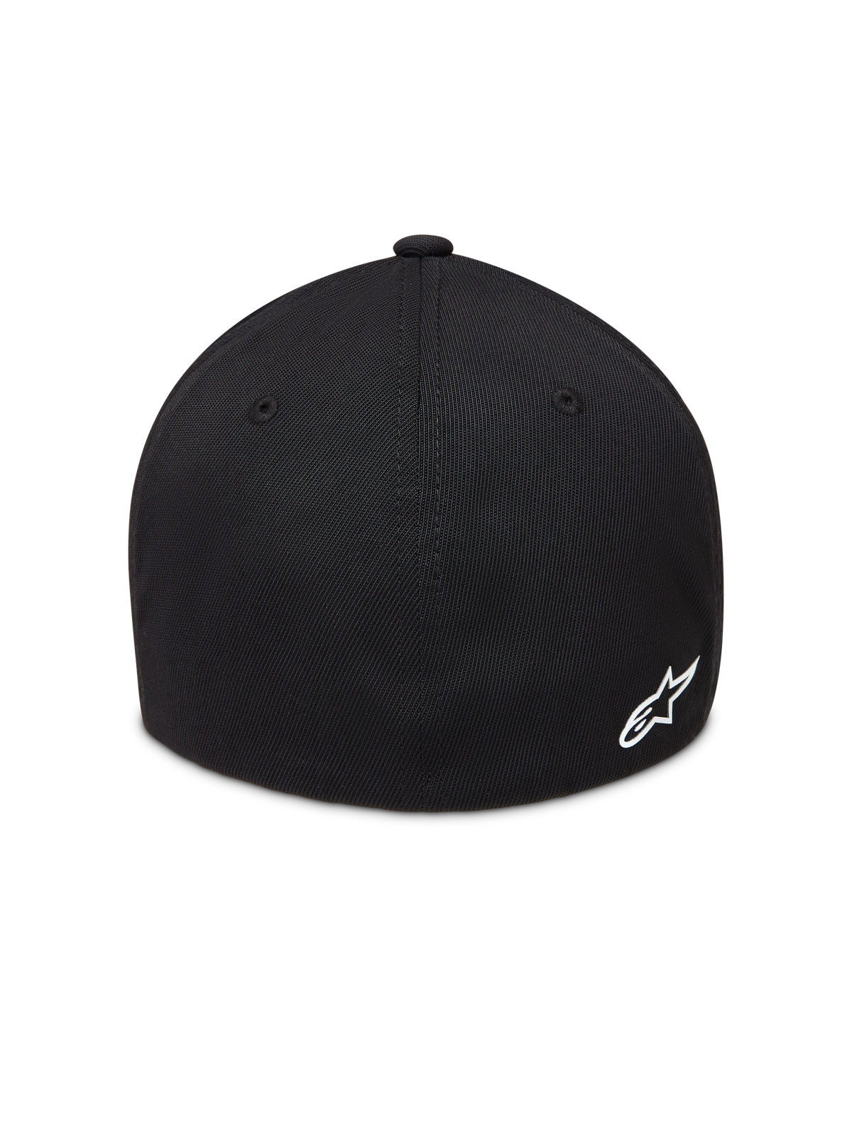 Alpinestars Points Kappe, schwarze Sportswear-Kappe aus Nylon-Tactel, Flex-Rücken mit weißem Astars-Logo, Rückansicht.