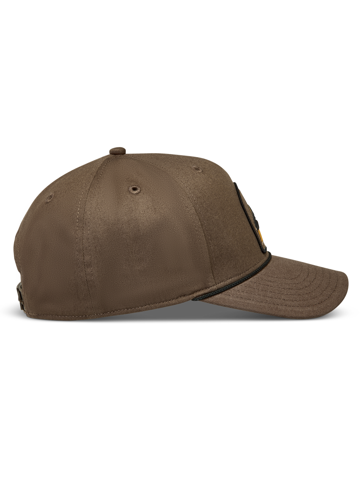 Alpinestars Acme Snapback Kappe, braune Sportswearkappe mit gebogenem Schirm, strukturierter Krone und schwarzem Seilbesatz.