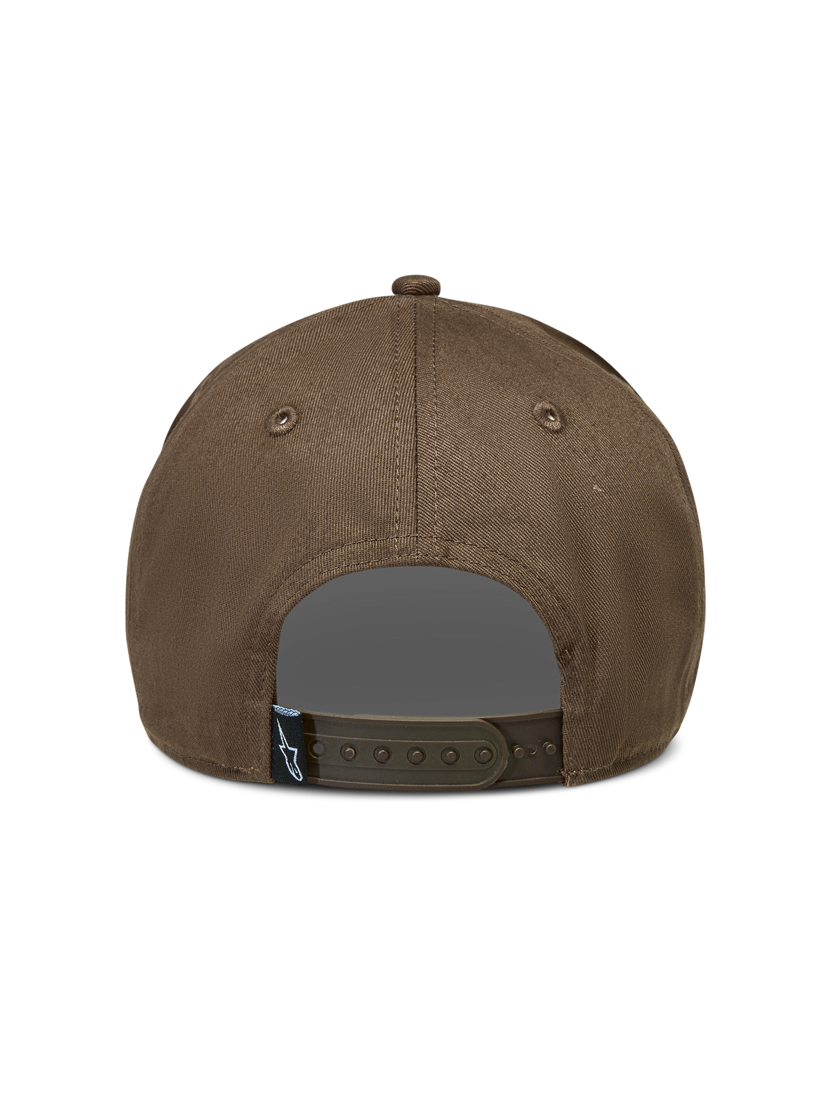 Alpinestars Acme Snapback Kappe, braune Sportswear-Kappe in der Rückansicht mit verstellbarem Snapback-Verschluss und Logo-Etikett.