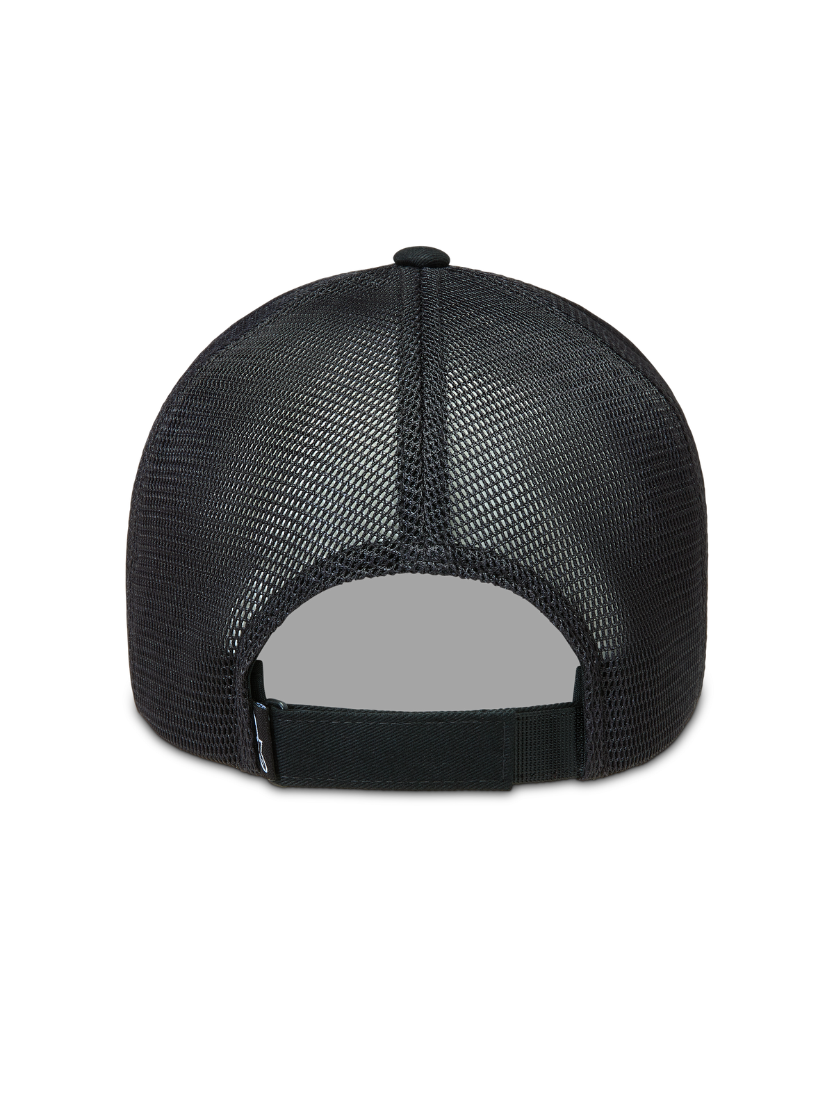 Alpinestars Augment Trucker-Mütze, schwarze Sportswear-Kappe, Rückansicht mit Poly-Diamant-Mesh und verstellbarem Verschluss.