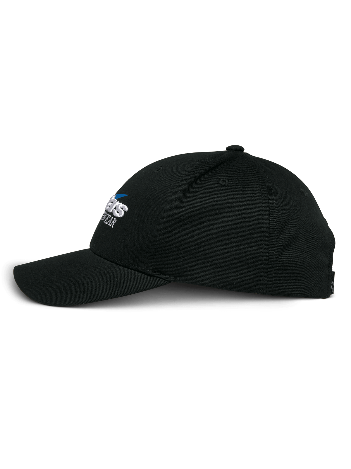Alpinestars Profile Hat, Snapback-Kappe, Schwarz, Seitenansicht, strukturierte Krone mit gebogenem Schirm, besticktes Alpinestars-Logo, lässige vom Motorsport inspirierte Kopfbedeckung