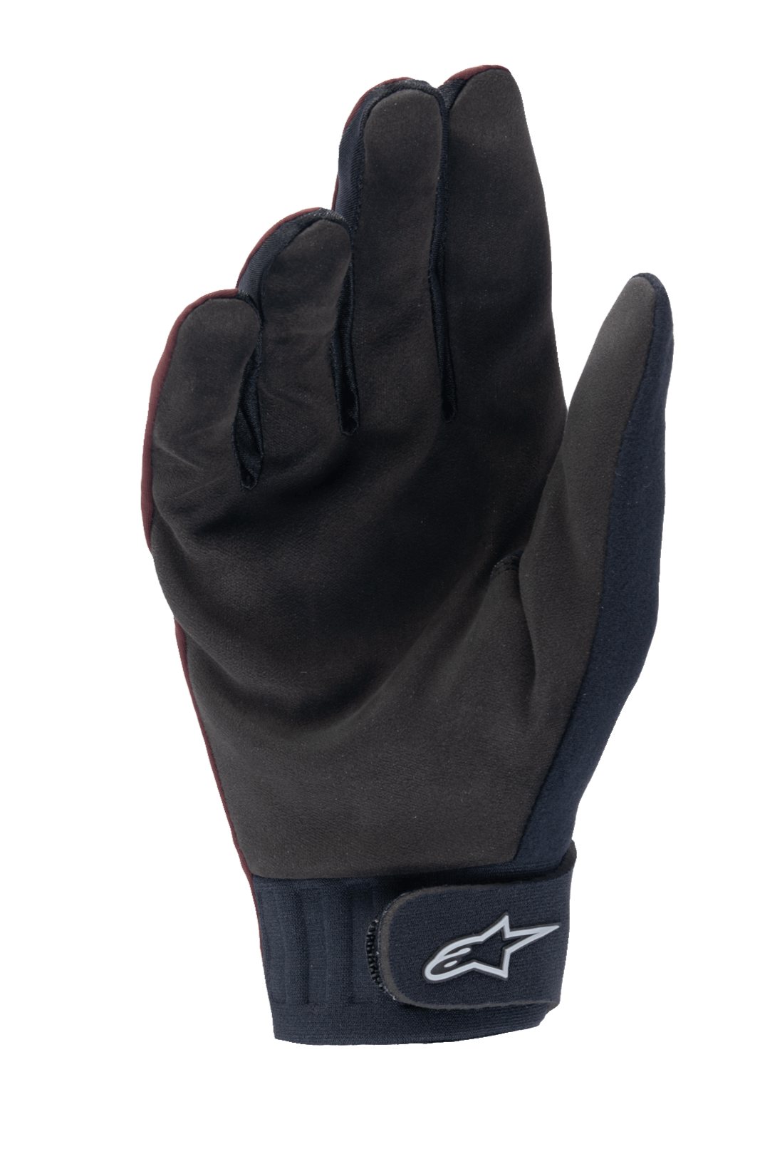 Alpinestars A-Dura Thermal Handschuhe, MTB-Handschuhe, Dunkelburgund und Schwarz, Handflächenansicht mit synthetischem Wildleder, Neoprenmanschette mit Klettverschluss und weißem Astar-Logo, konzipiert für Mountainbike-Fahrten bei kaltem Wetter
