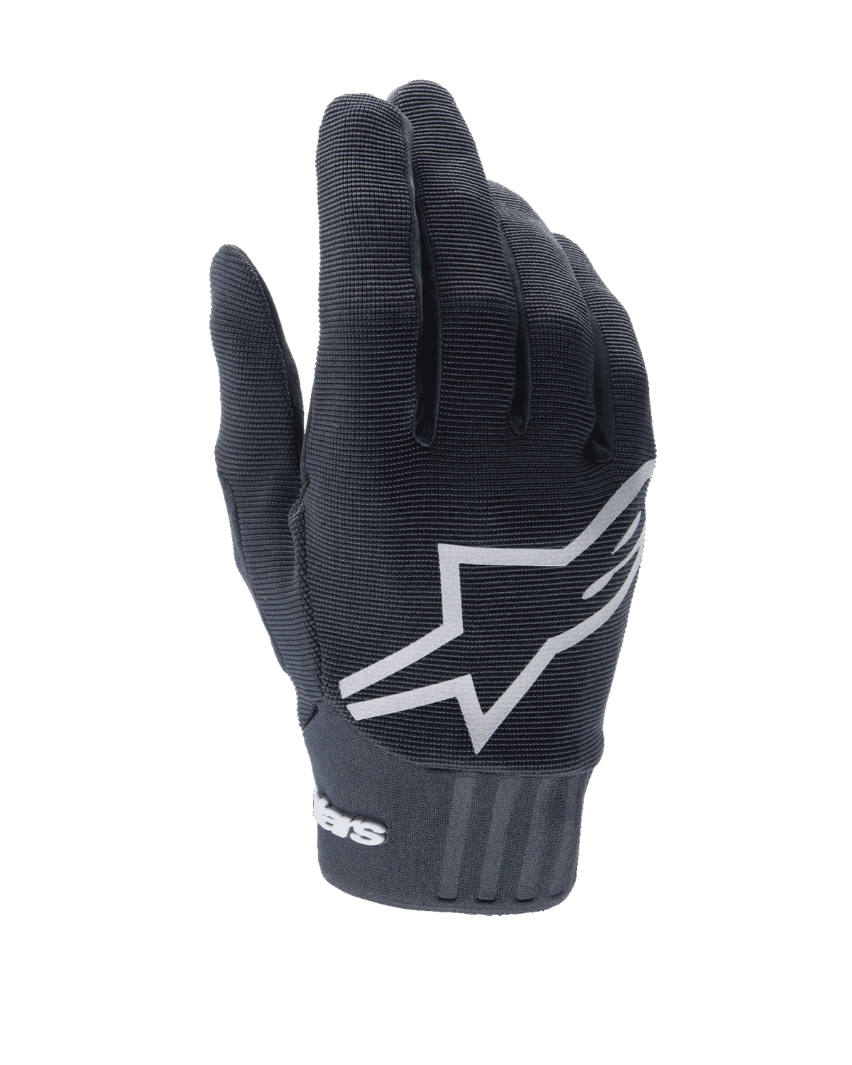 Alpinestars Stella A-Dura Damen-Handschuhe, schwarze MTB-Handschuhe, markantes weißes Stern-Logo auf dem Handrücken, gerippte Textilstruktur, enganliegende Passform mit Neoprenmanschette für das Mountainbiken