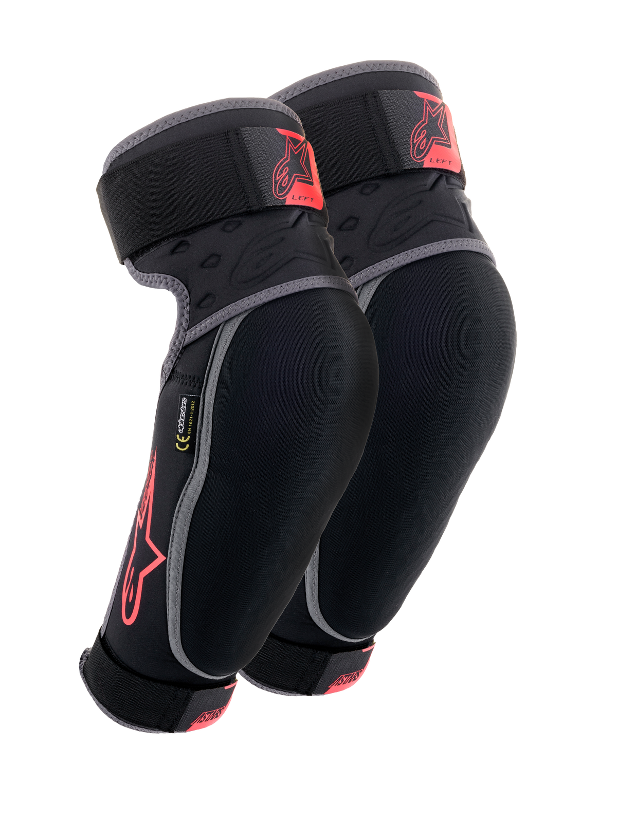 Alpinestars Vector Ellenbogenschützer, Schwarz, Anthrazit und Rot, MTB-Schutzausrüstung, Paar Protektoren mit grauer Paspelierung, rotem Stern-Logo und Vector-Branding, verstellbare Riemen und ergonomische Kompressionspassform