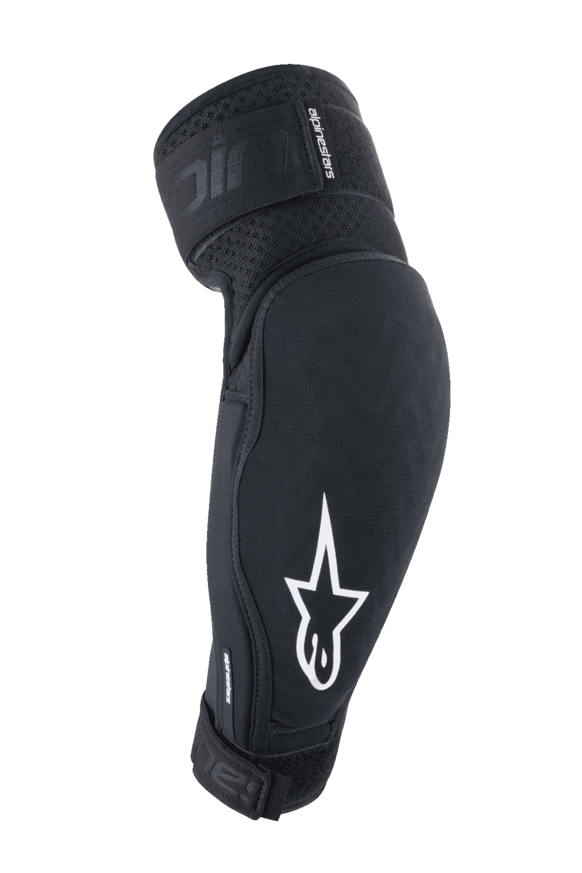 Alpinestars A-Impact Plasma Elite Ellenbogenschützer, Schwarz und Weiß, MTB-Schutzausrüstung mit weißem Stern-Logo, atmungsaktives strukturiertes Gewebe, verstellbare Gurte mit Klettverschluss, vorgeformtes ergonomisches Design