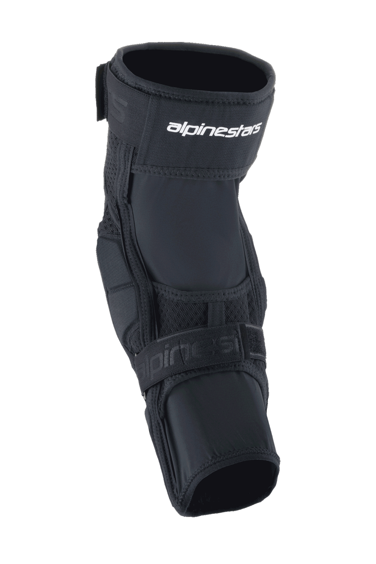 Alpinestars A-Impact Plasma Elite Knieschützer, Radsport-Knieschützer, Schwarz und Weiß, mit dualem Riemenverschlusssystem, weißem Alpinestars-Logo, Mesh-Einsätzen und ergonomisch vorgeformtem Design für MTB-Aufprallschutz