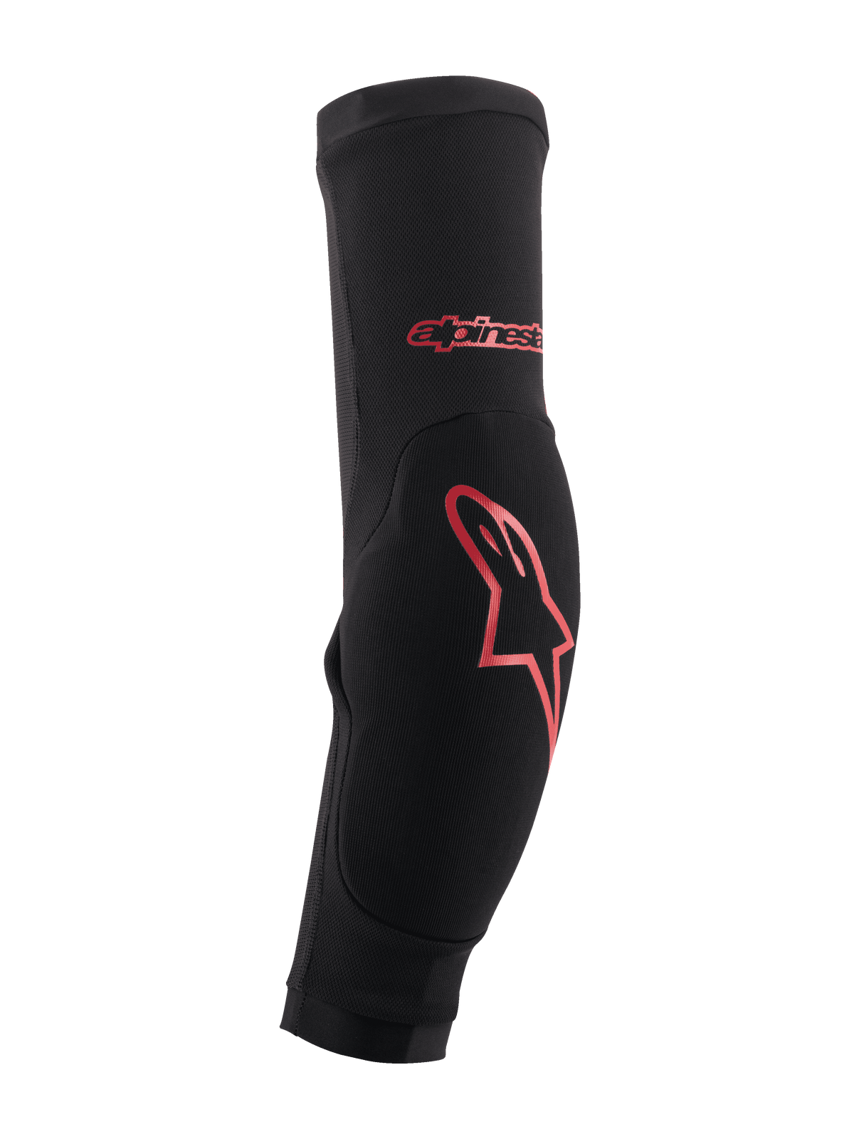 Alpinestars Paragon Plus Ellenbogenschützer, Schwarz mit rotem Logo, MTB Mountainbike-Schutz, eng anliegender Slip-on-Ärmel mit verstärkter Aufprallpolsterung und atmungsaktivem Mesh-Chassis