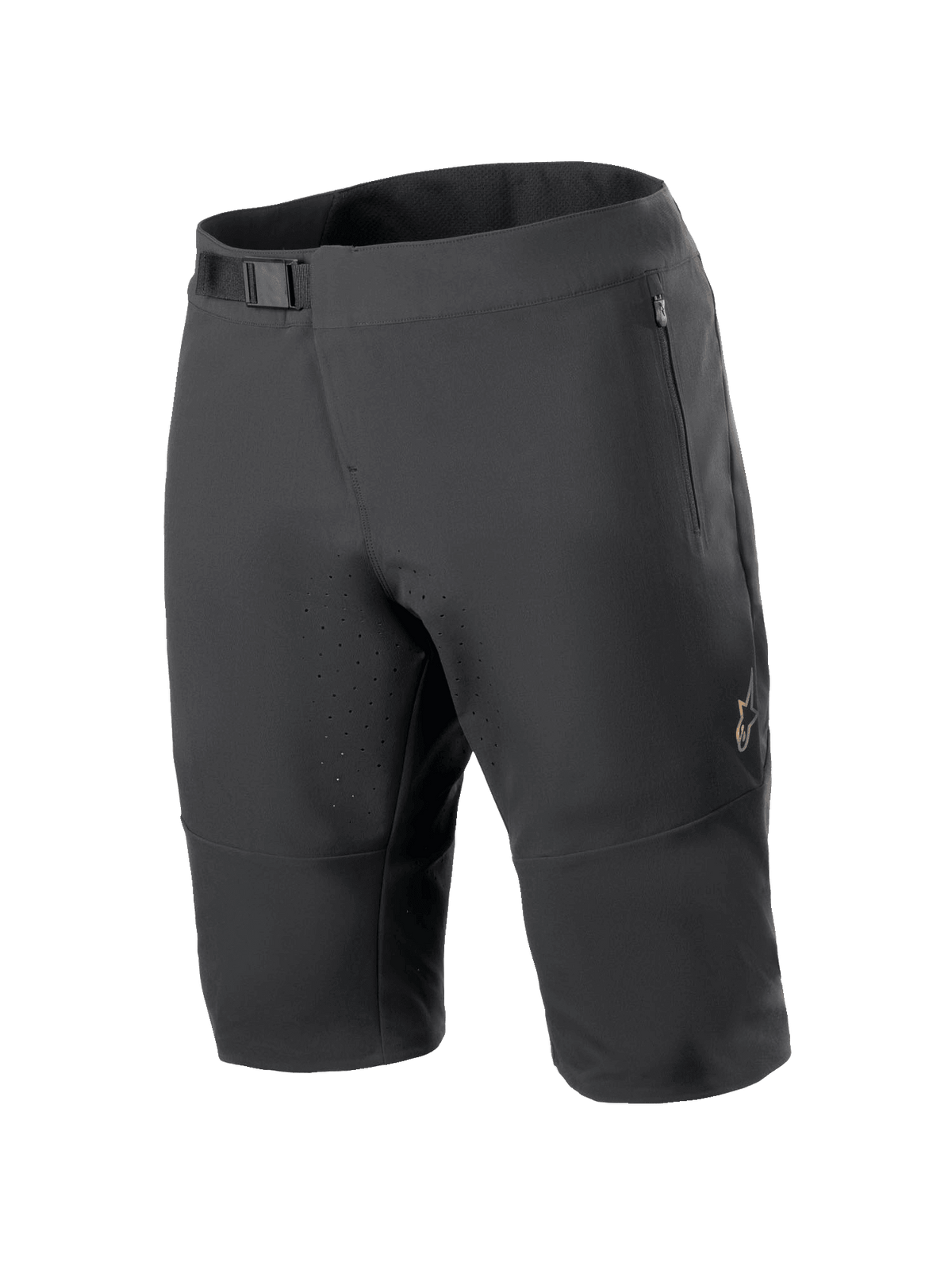 Alpinestars A-Aria Elite Shorts, Mountainbike-Shorts, Schwarz, mit magnetischem Schnallenverschluss am Bund, Reißverschlusstaschen, lasergeschnittenen Belüftungsöffnungen und 4-Wege-Stretch-Material für Offroad-Radsport
